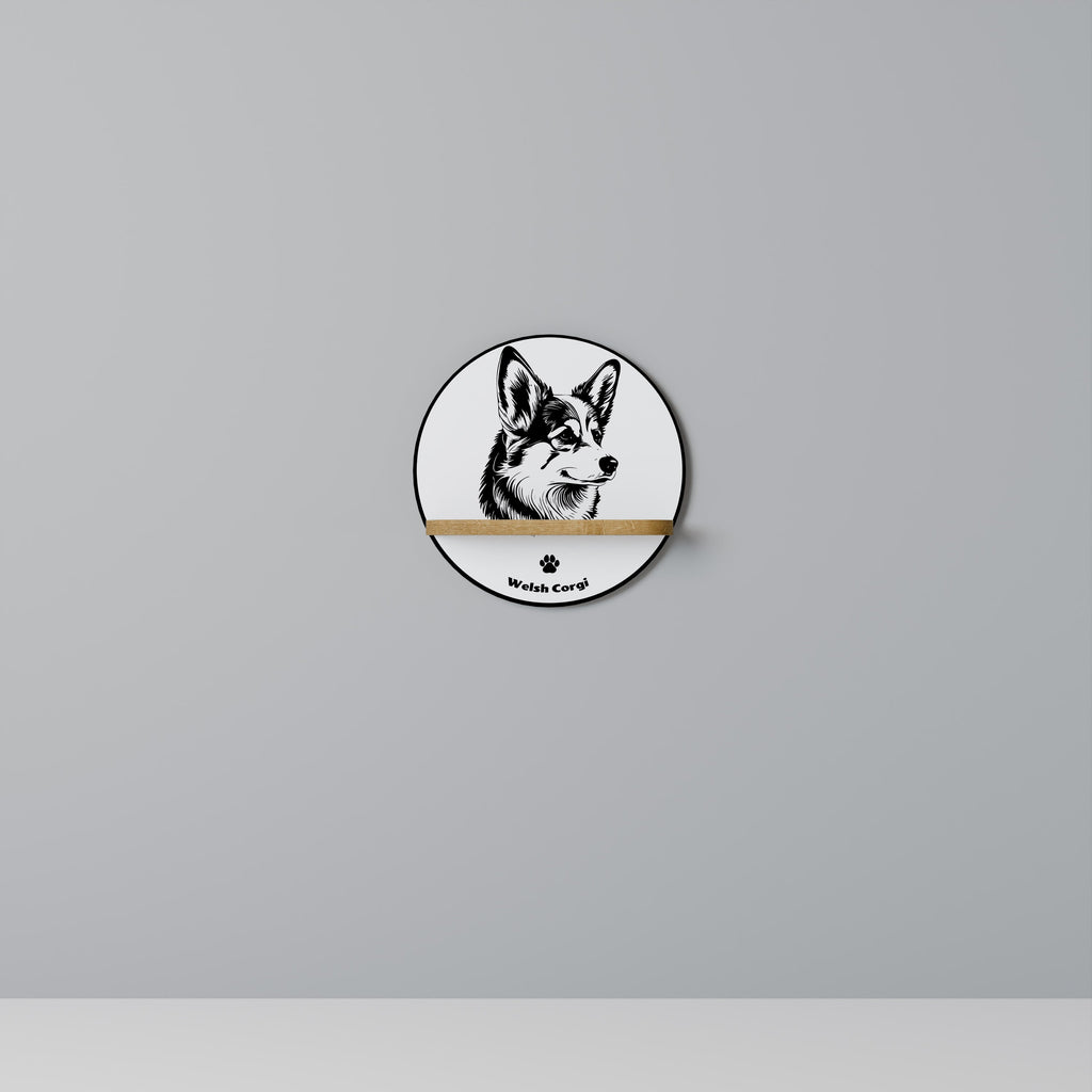 WELSH CORGI PEMBROKE Prateleira Redonda Decorativa em Efeito Carvalho
