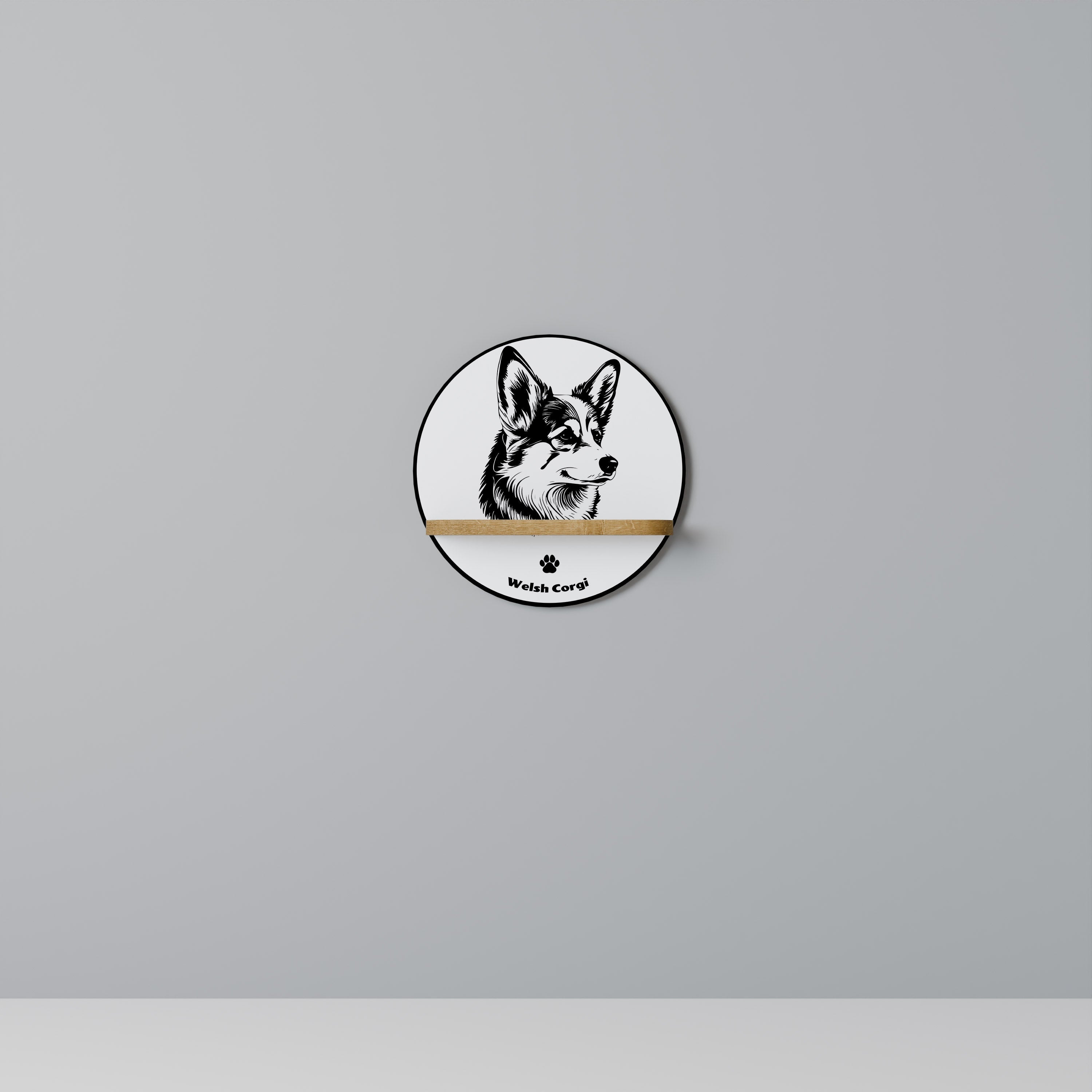 WELSH CORGI PEMBROKE Prateleira Redonda Decorativa em Efeito Carvalho