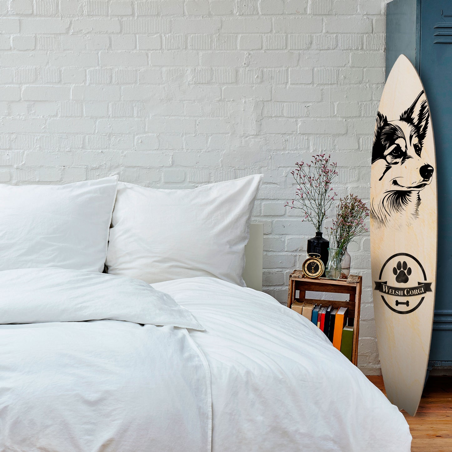 WELSH CORGI PEMBROKE Painel Decorativo Prancha de Surf