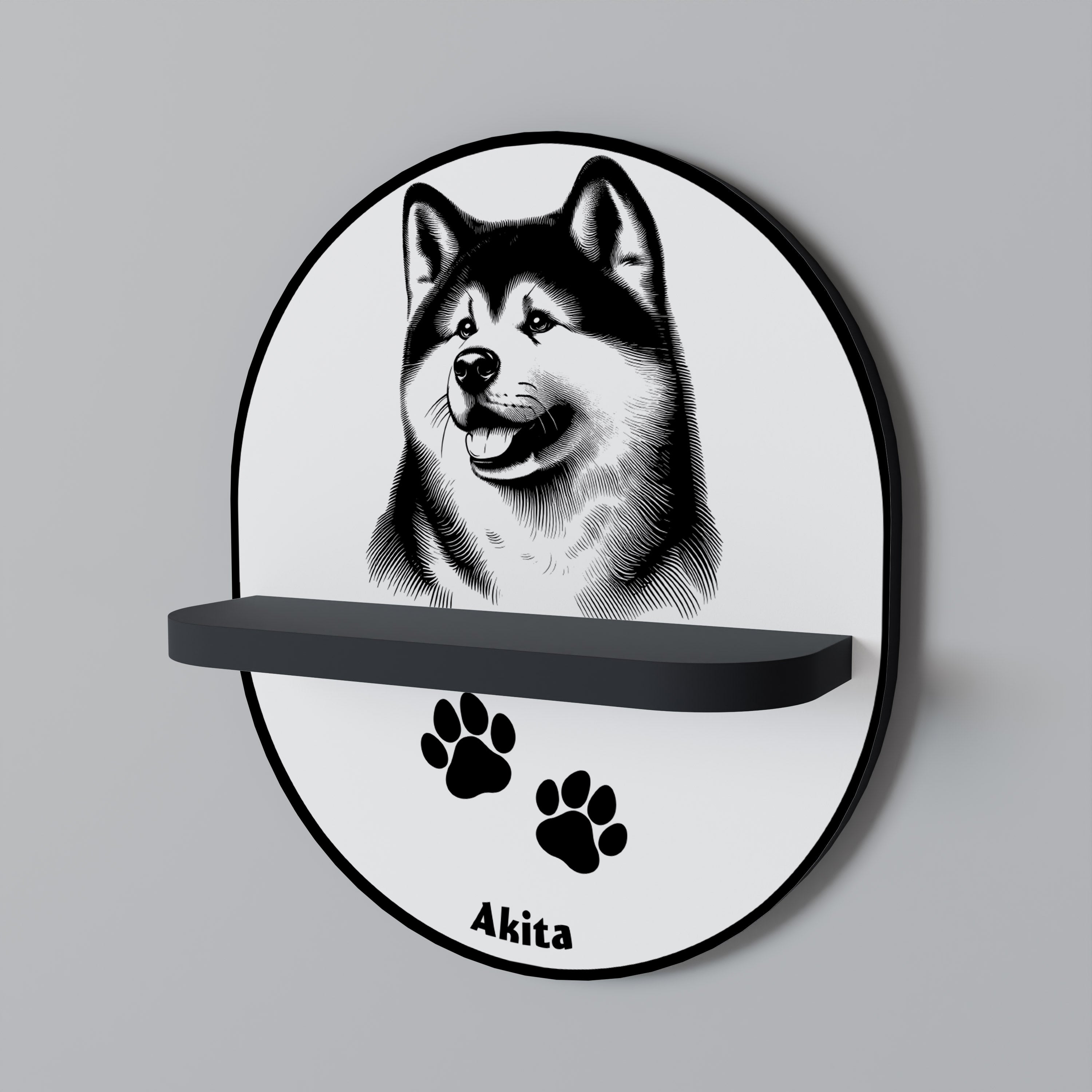 AKITA DOG Prateleira Oval Decorativa em Acabamento Preto