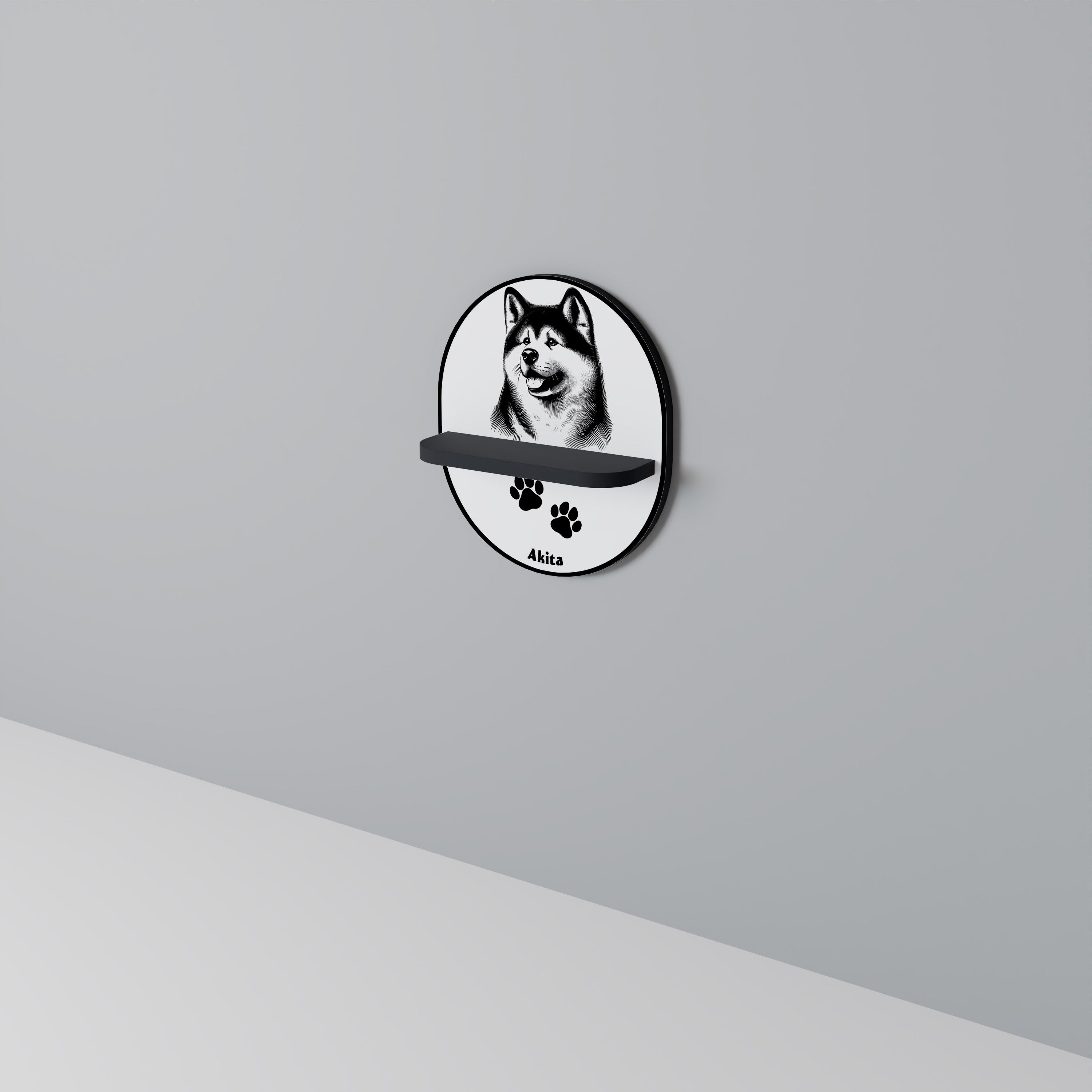 AKITA DOG Prateleira Oval Decorativa em Acabamento Preto