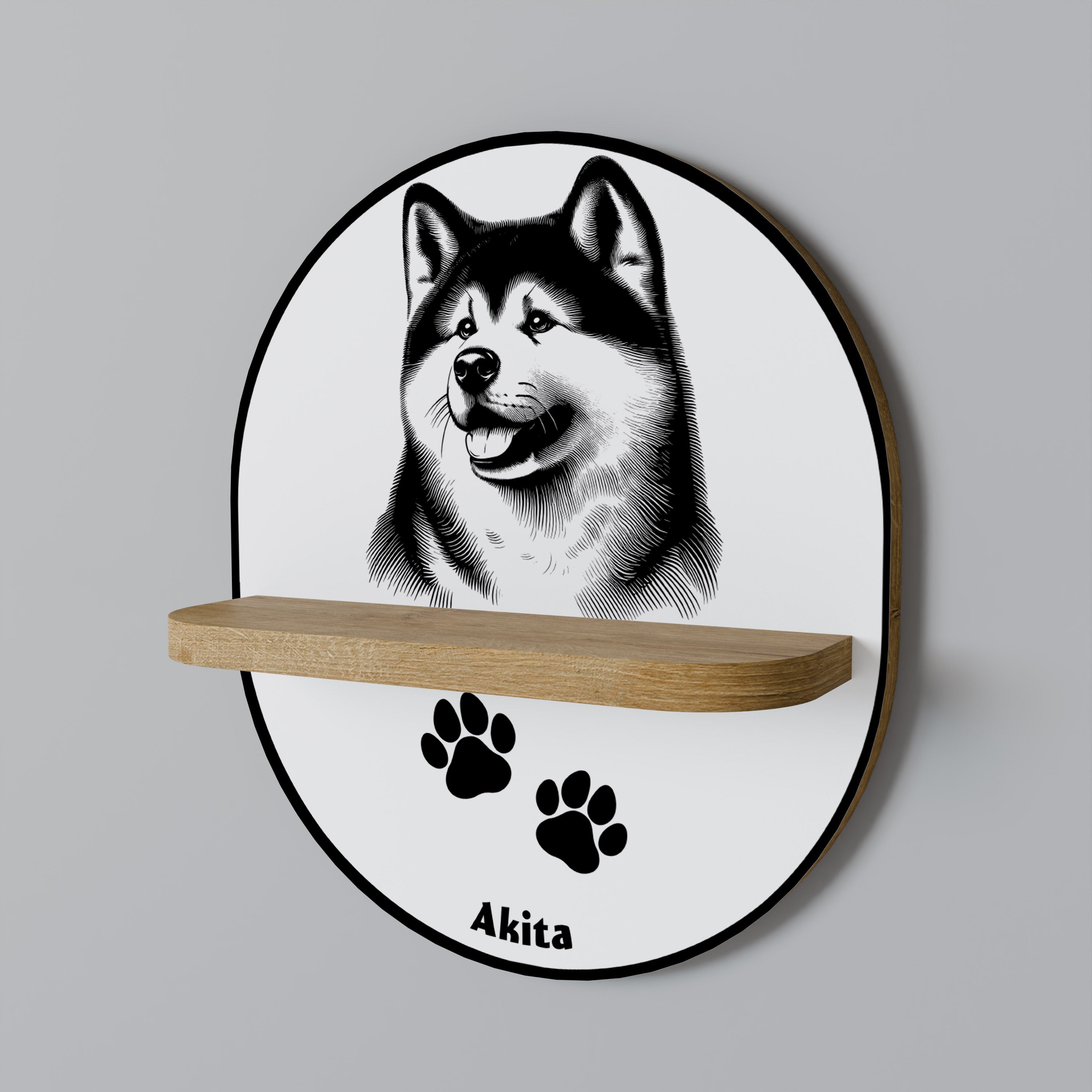 AKITA DOG Prateleira Oval Decorativa em Efeito Carvalho