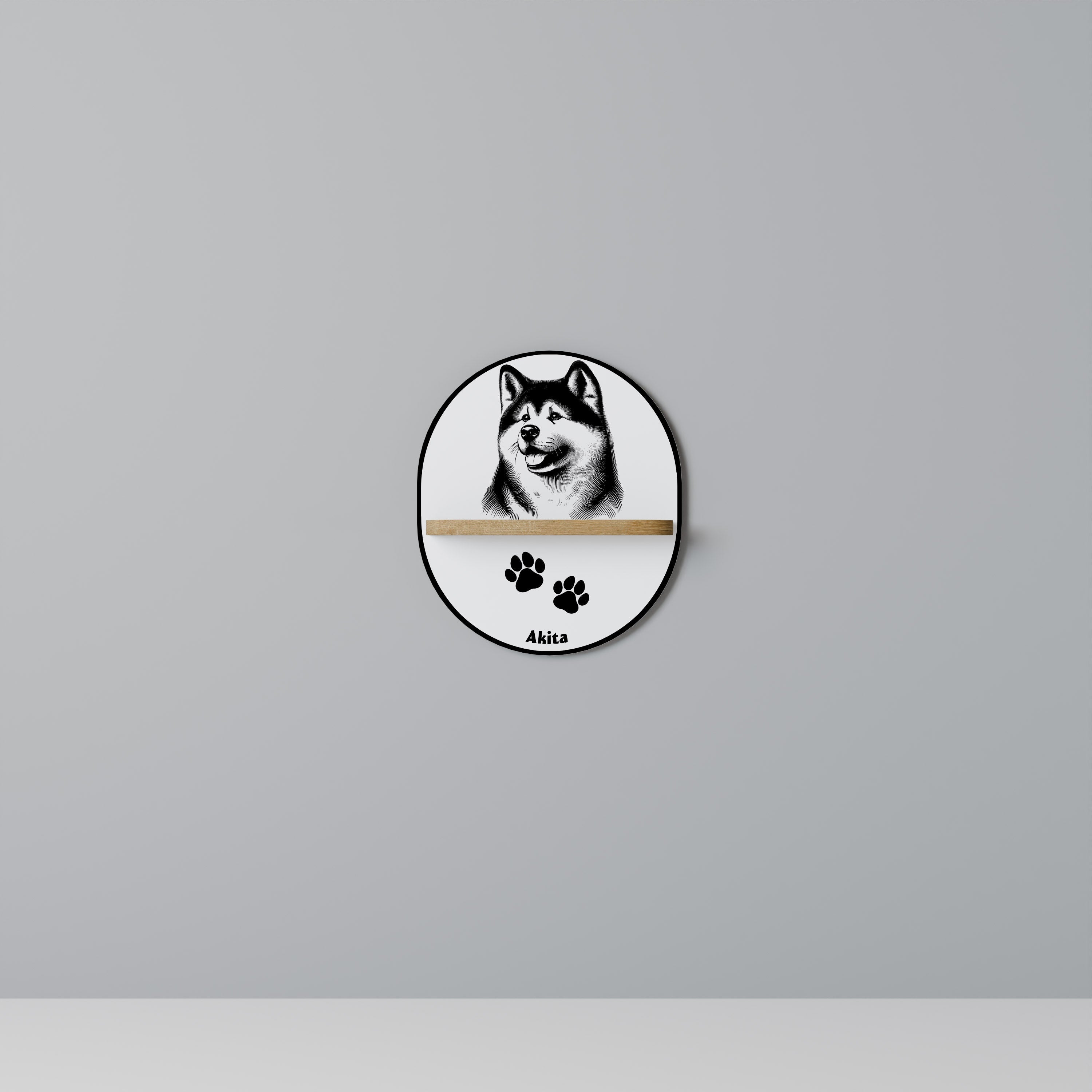 AKITA DOG Prateleira Oval Decorativa em Efeito Carvalho