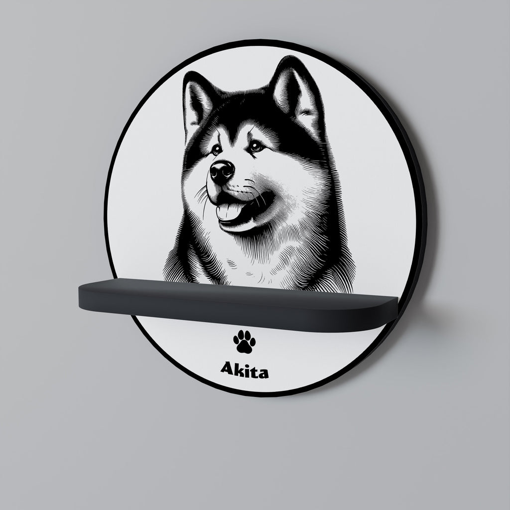 AKITA DOG Prateleira Redonda Decorativa em Acabamento Preto