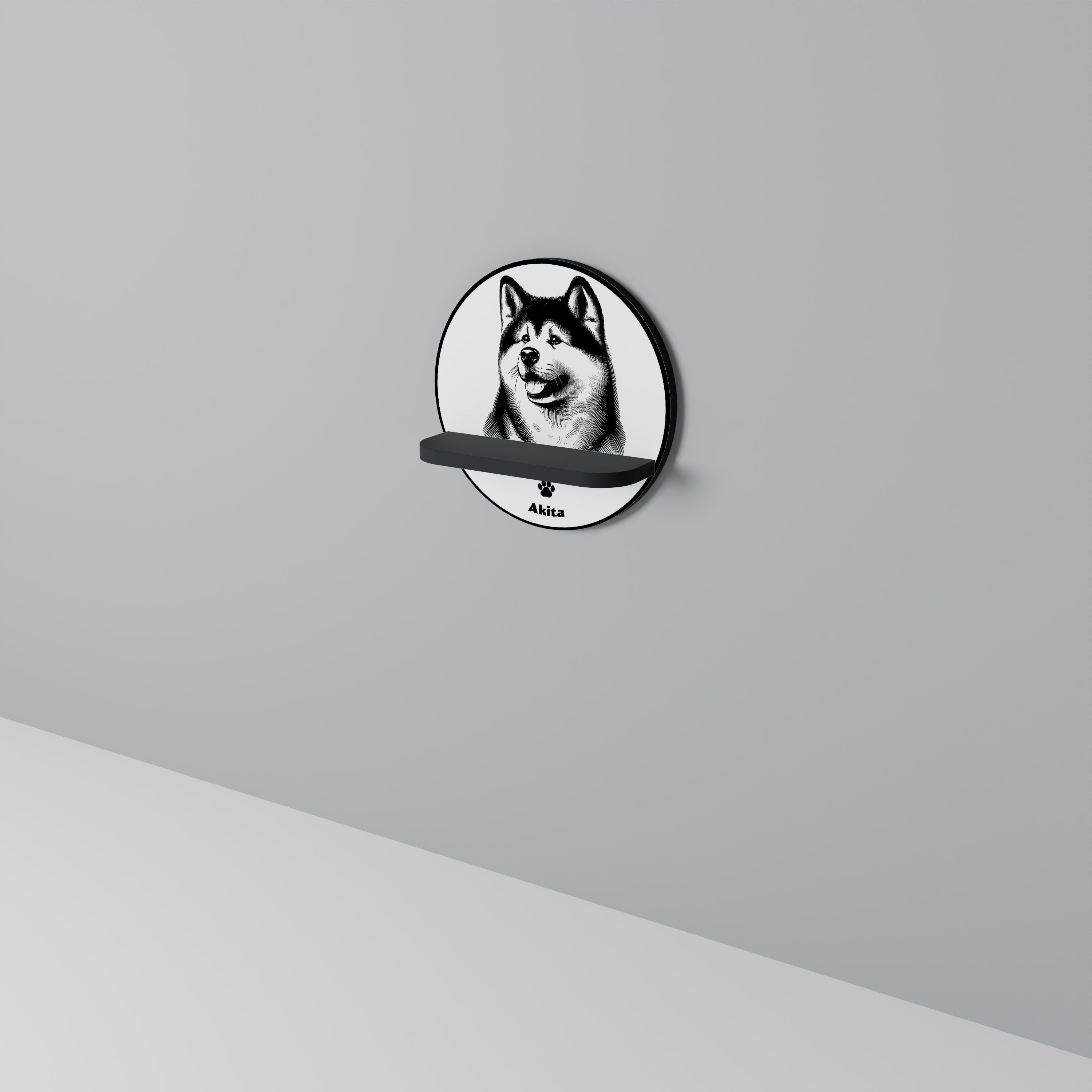 AKITA DOG Prateleira Redonda Decorativa em Acabamento Preto