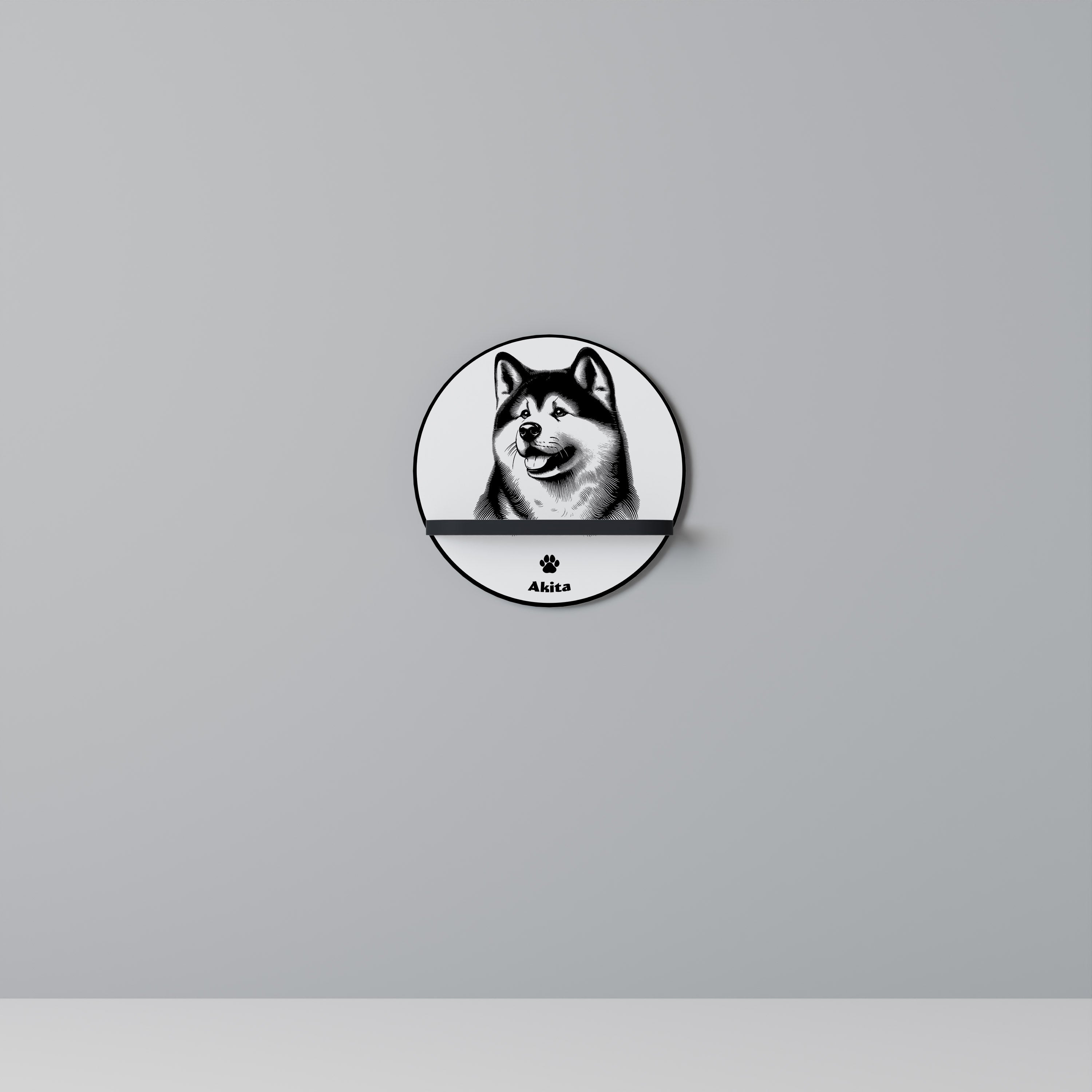 AKITA DOG Prateleira Redonda Decorativa em Acabamento Preto