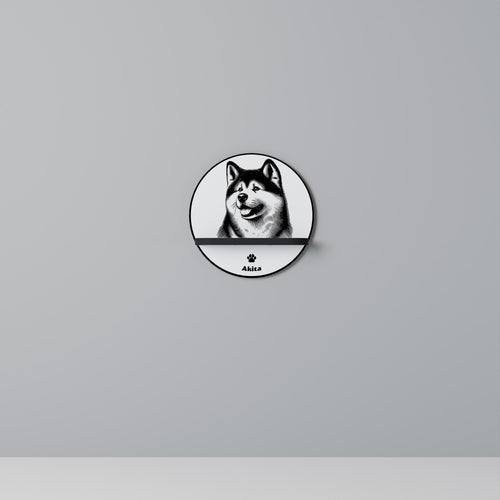 AKITA DOG Prateleira Redonda Decorativa em Acabamento Preto