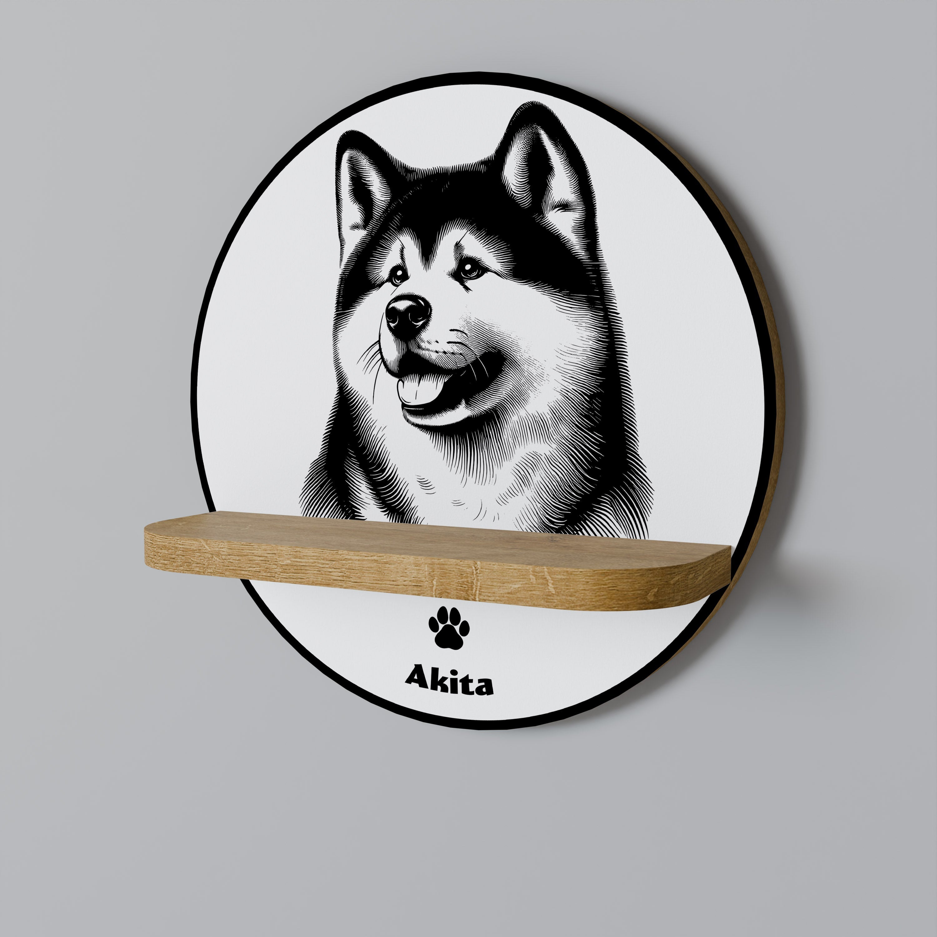 AKITA DOG Prateleira Redonda Decorativa em Efeito Carvalho