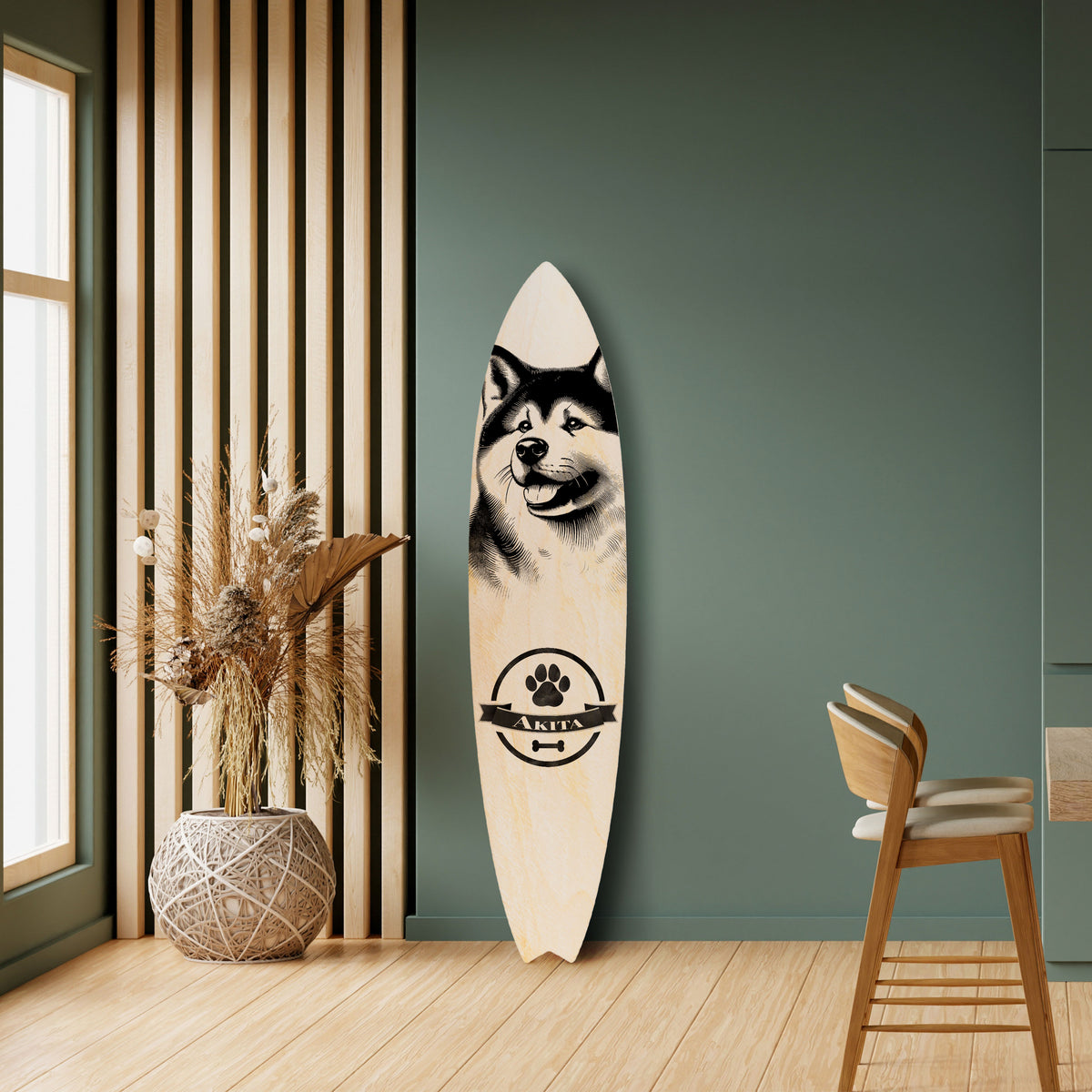 AKITA DOG Painel Decorativo Prancha de Surf