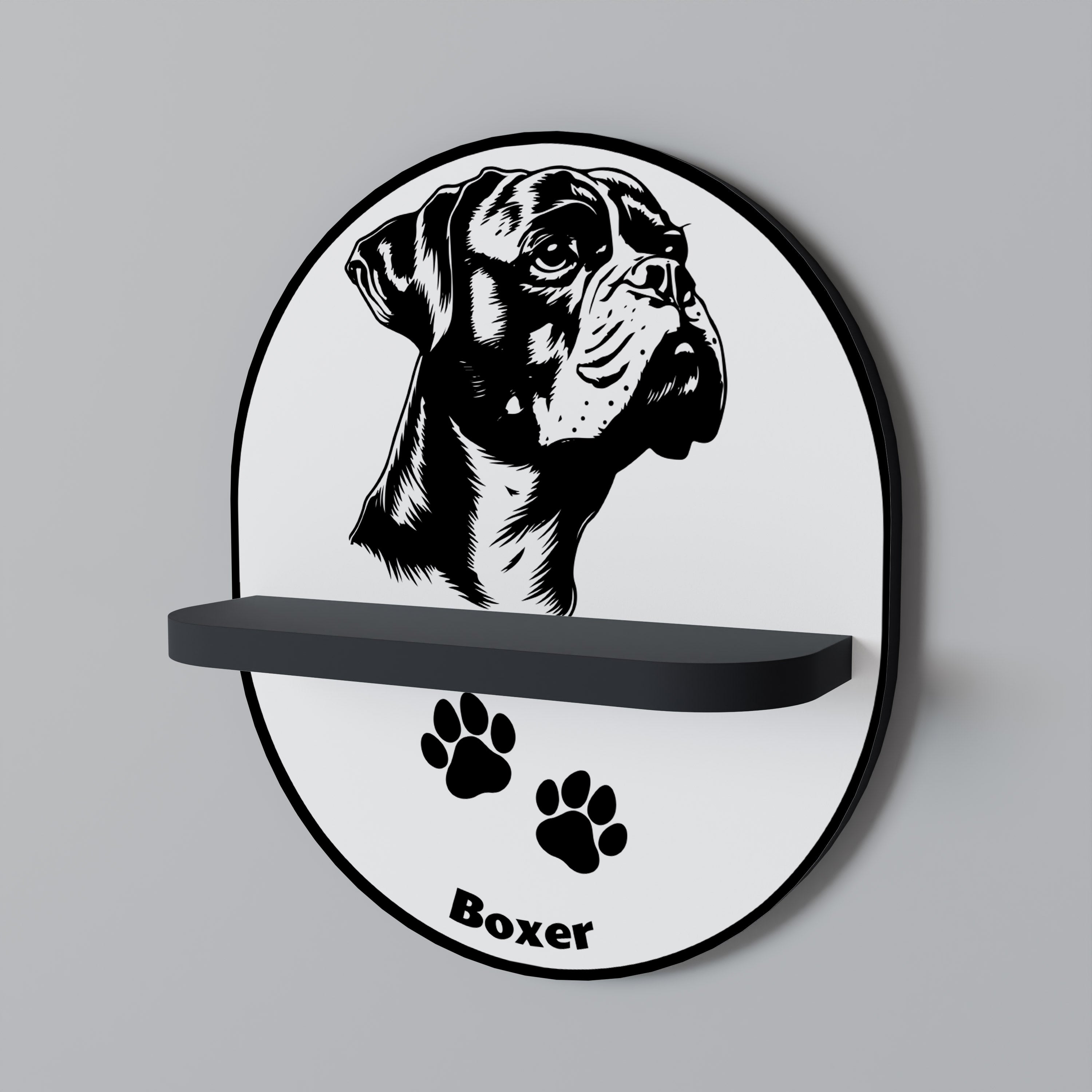 BOXER DOG Prateleira Oval Decorativa em Acabamento Preto