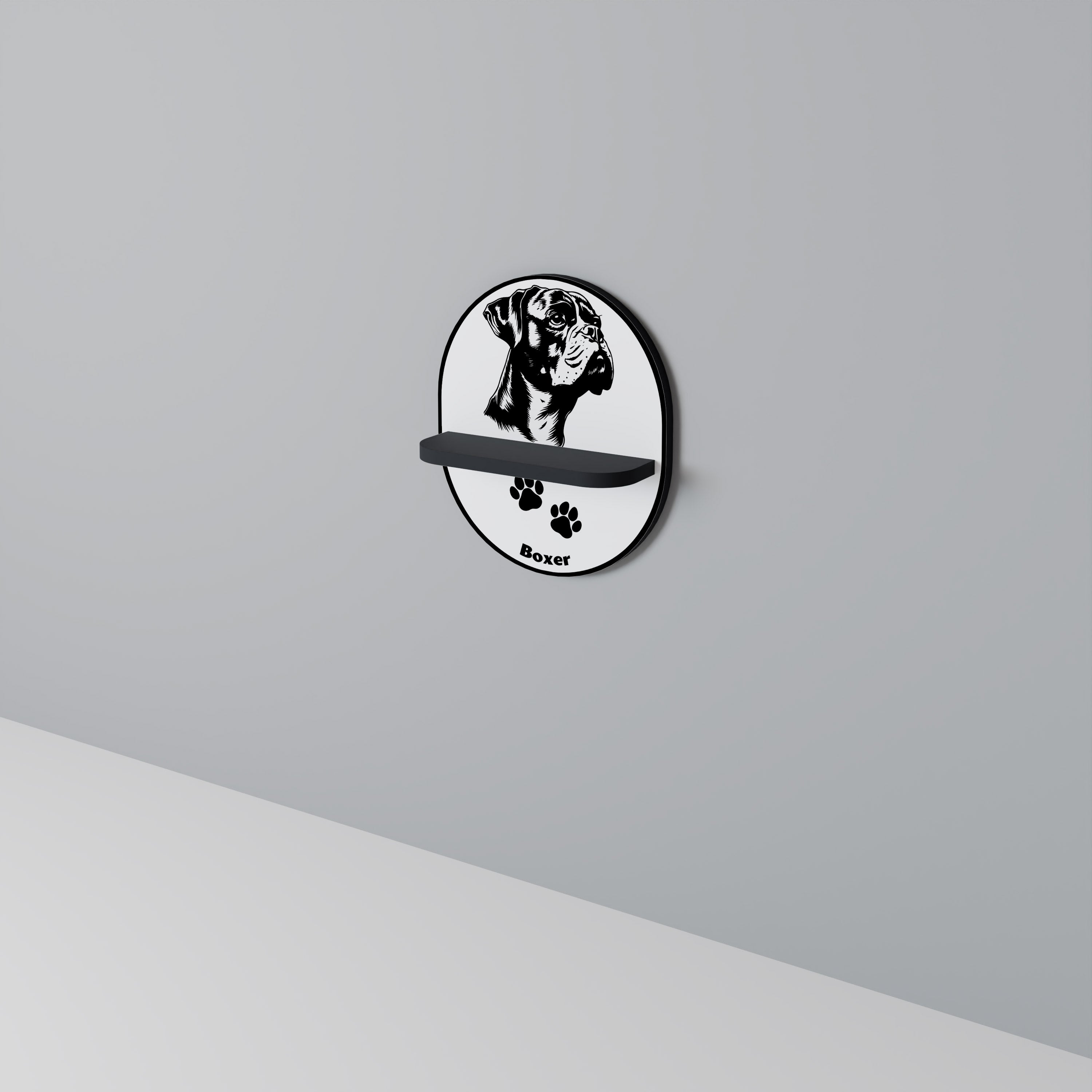 BOXER DOG Prateleira Oval Decorativa em Acabamento Preto