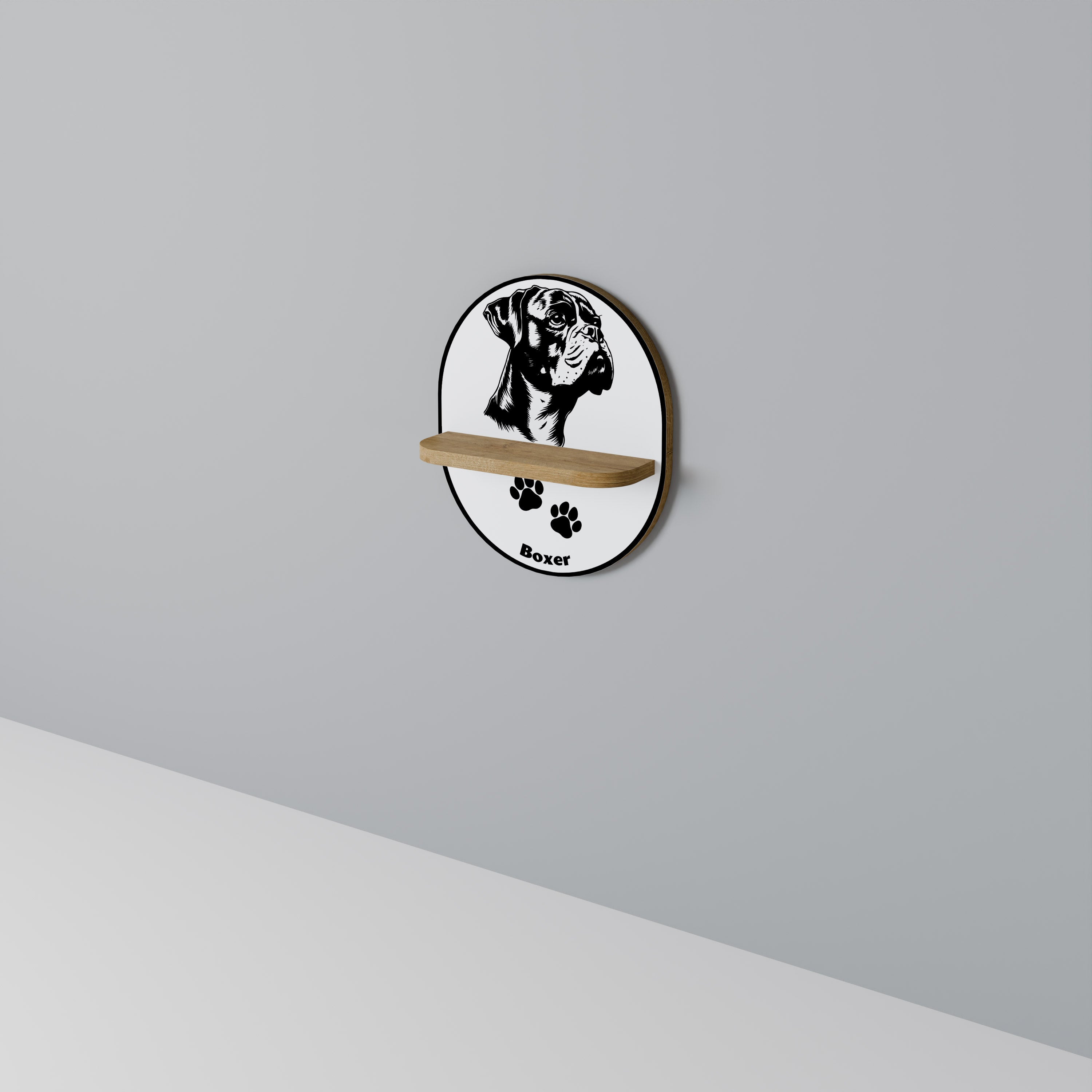 BOXER DOG Prateleira Oval Decorativa em Efeito Carvalho
