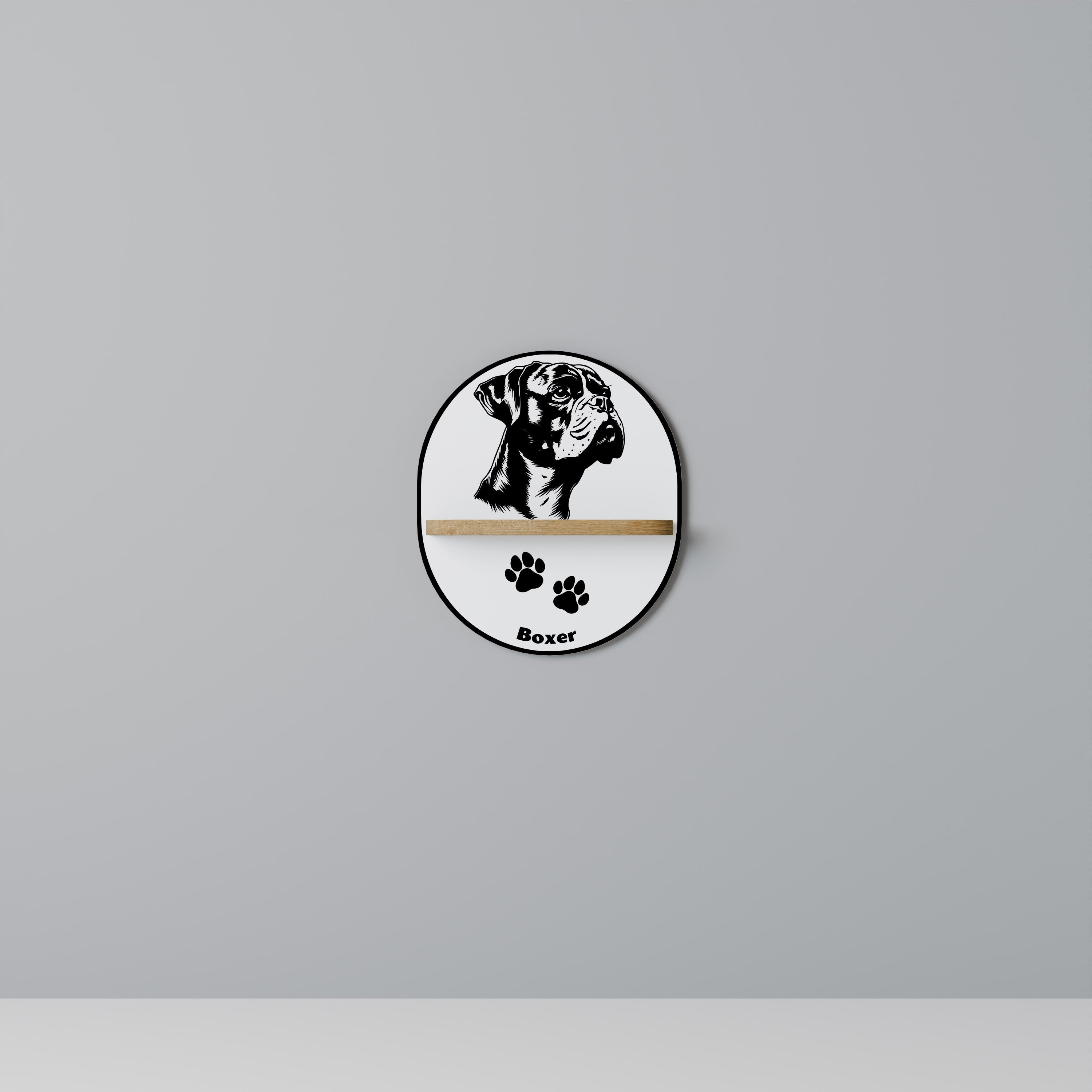 BOXER DOG Prateleira Oval Decorativa em Efeito Carvalho