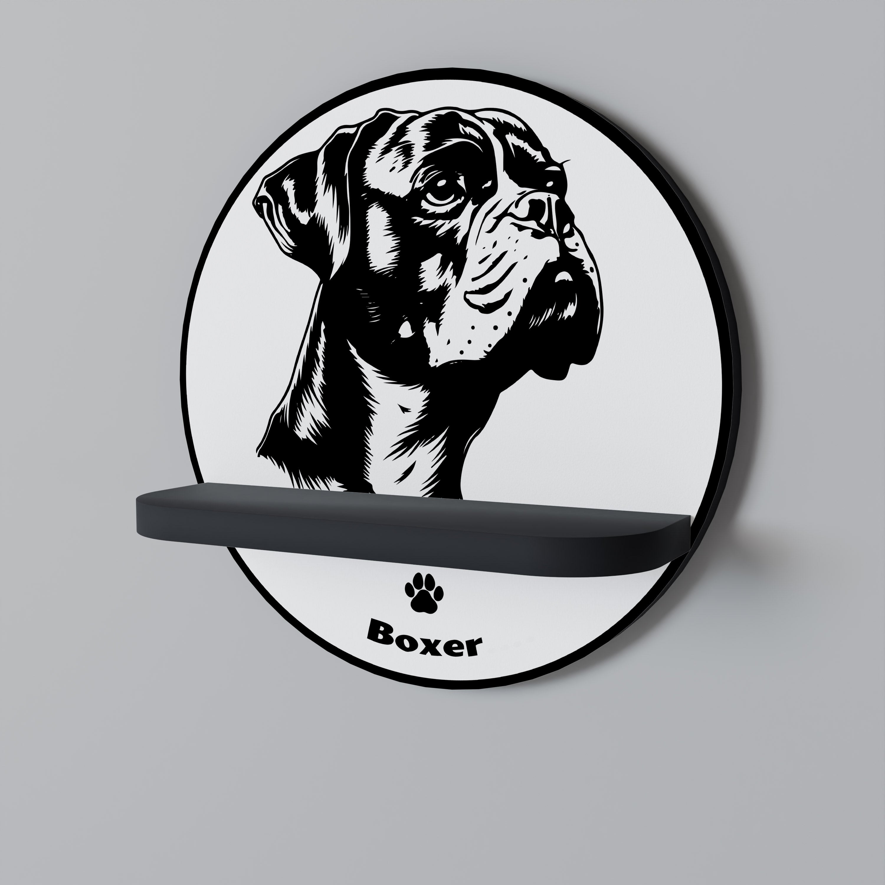 BOXER DOG Prateleira Redonda Decorativa em Acabamento Preto