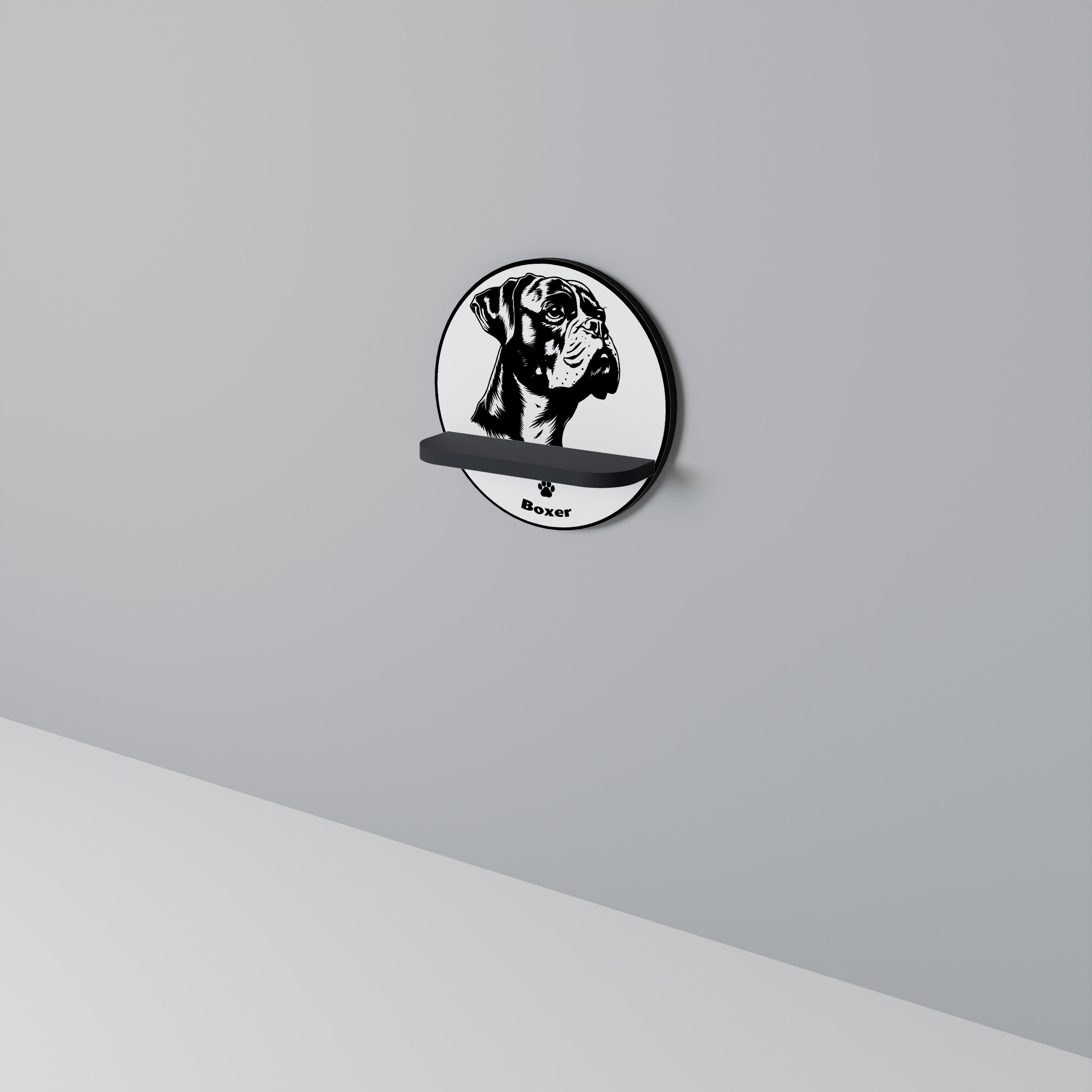 BOXER DOG Prateleira Redonda Decorativa em Acabamento Preto