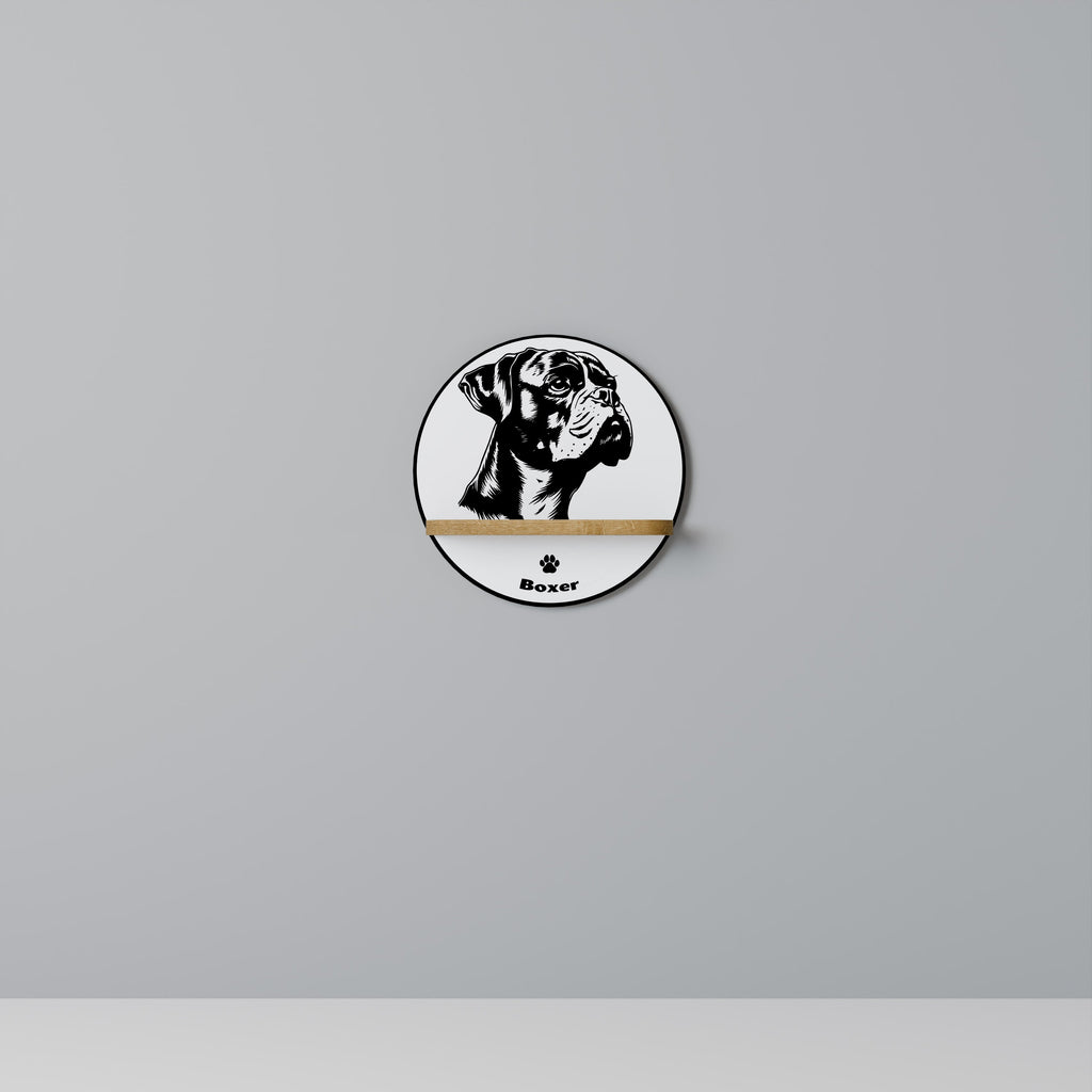 BOXER DOG Prateleira Redonda Decorativa em Efeito Carvalho