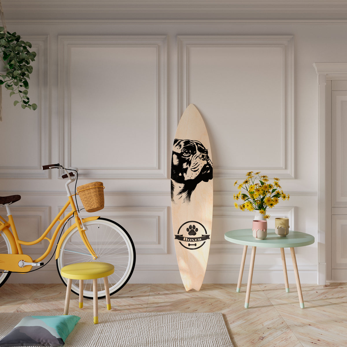 BOXER DOG Painel Decorativo Prancha de Surf