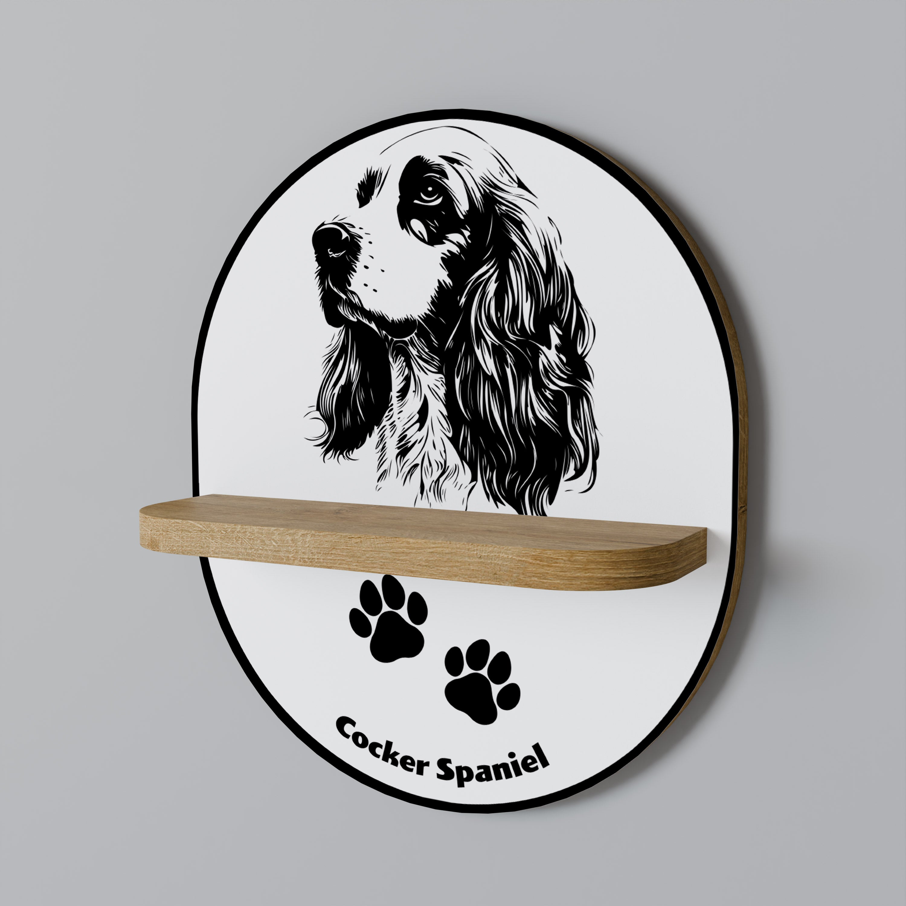 ENGLISH COCKER SPANIEL Prateleira Oval Decorativa em Efeito Carvalho