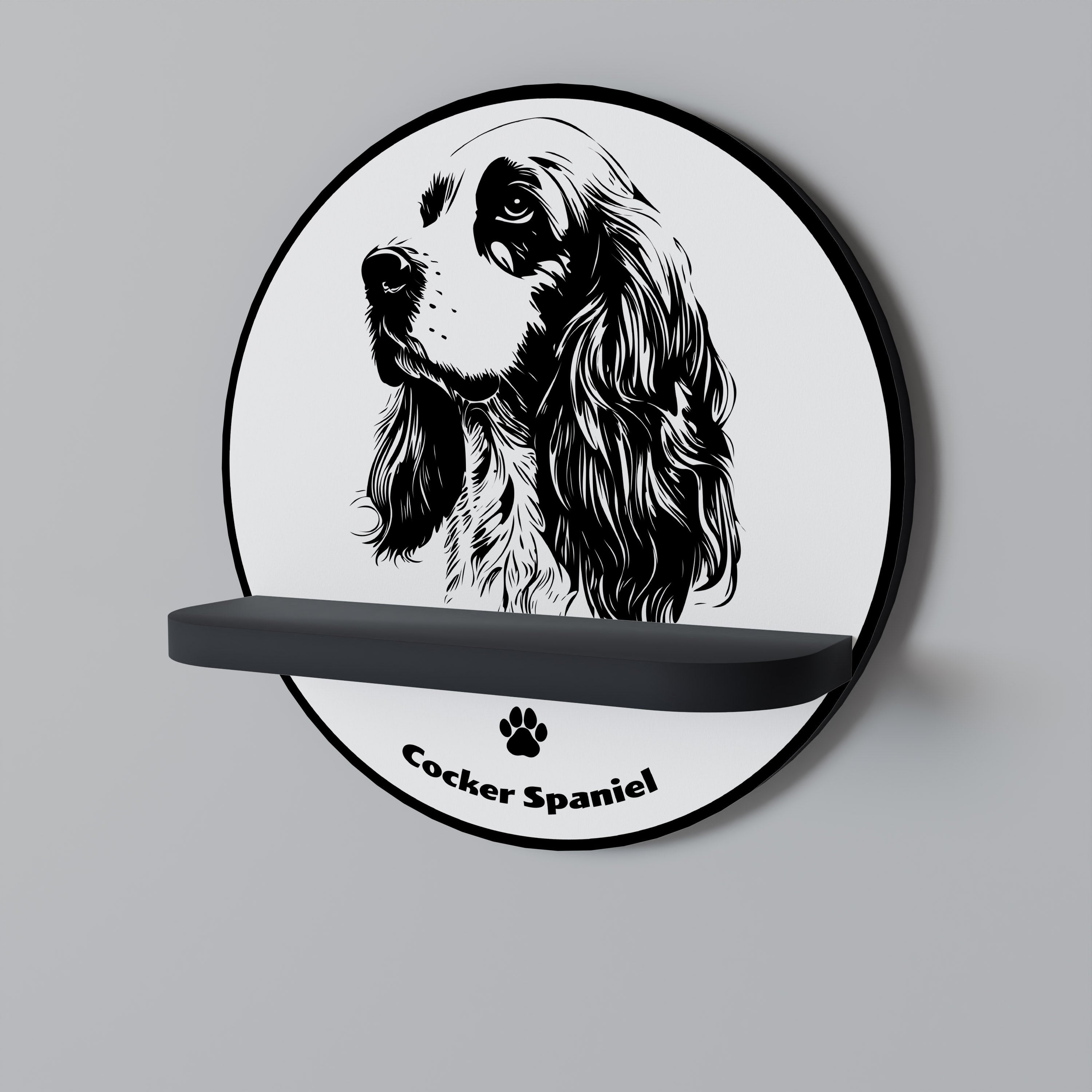 ENGLISH COCKER SPANIEL Prateleira Redonda Decorativa em Acabamento Preto