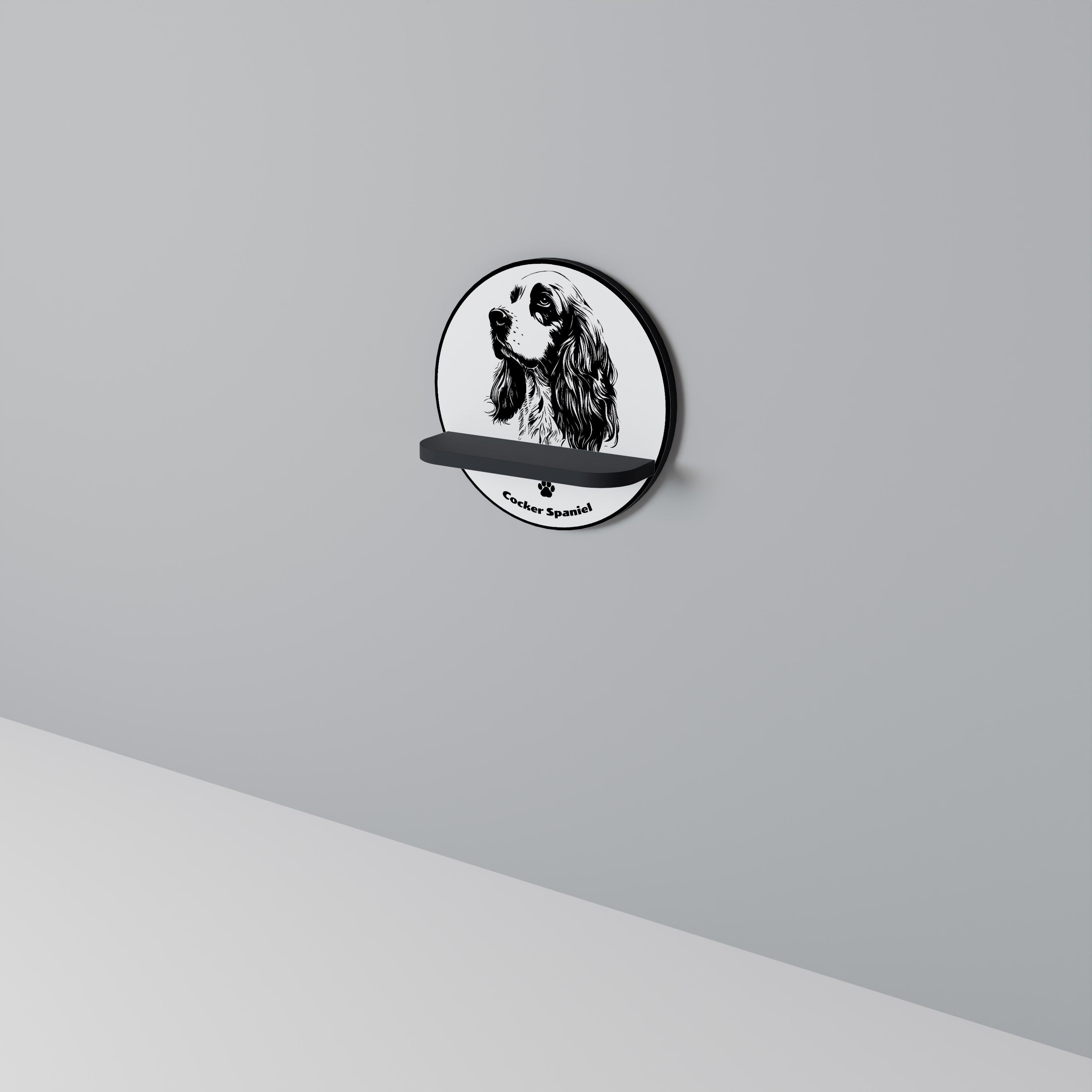 ENGLISH COCKER SPANIEL Prateleira Redonda Decorativa em Acabamento Preto