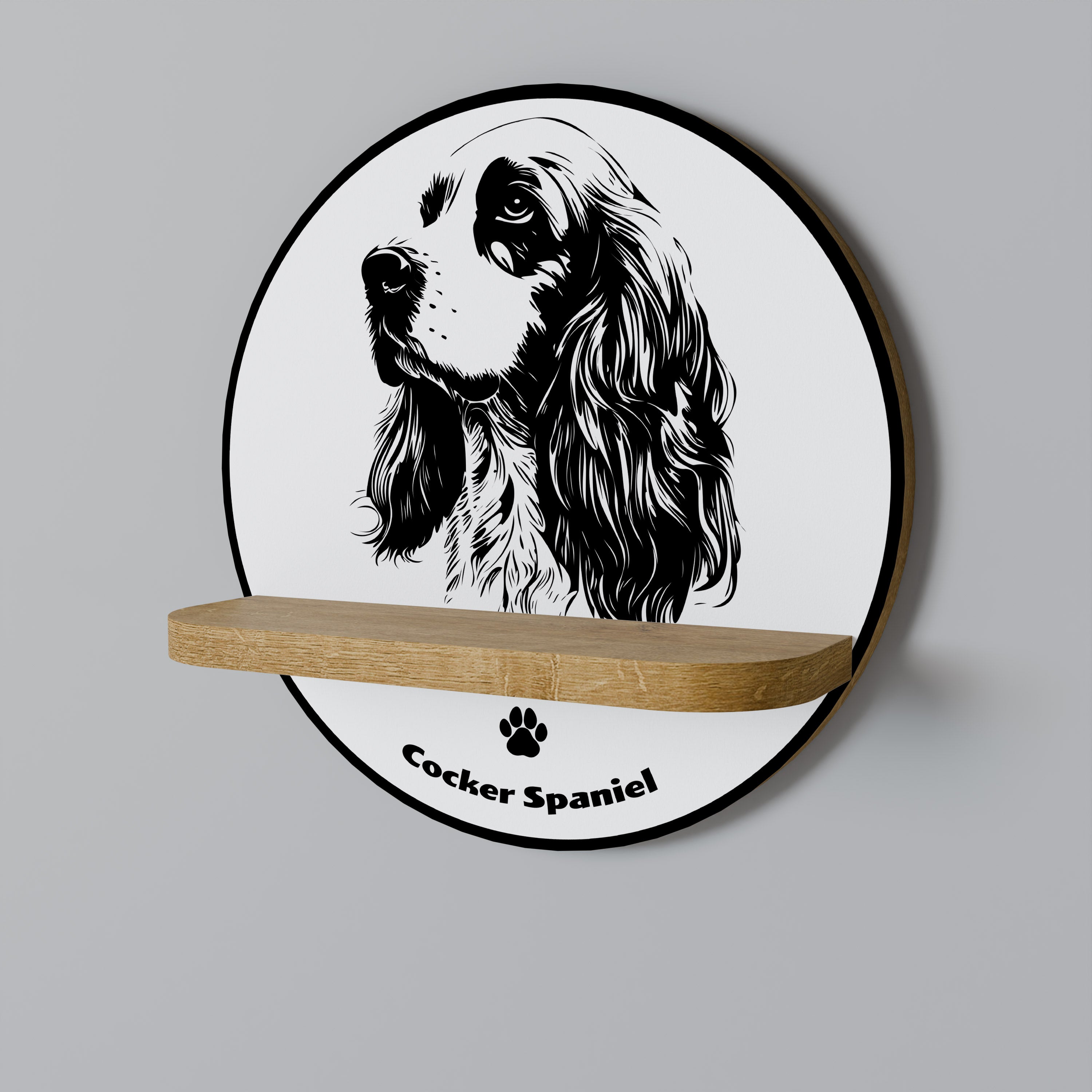 ENGLISH COCKER SPANIEL Prateleira Redonda Decorativa em Efeito Carvalho