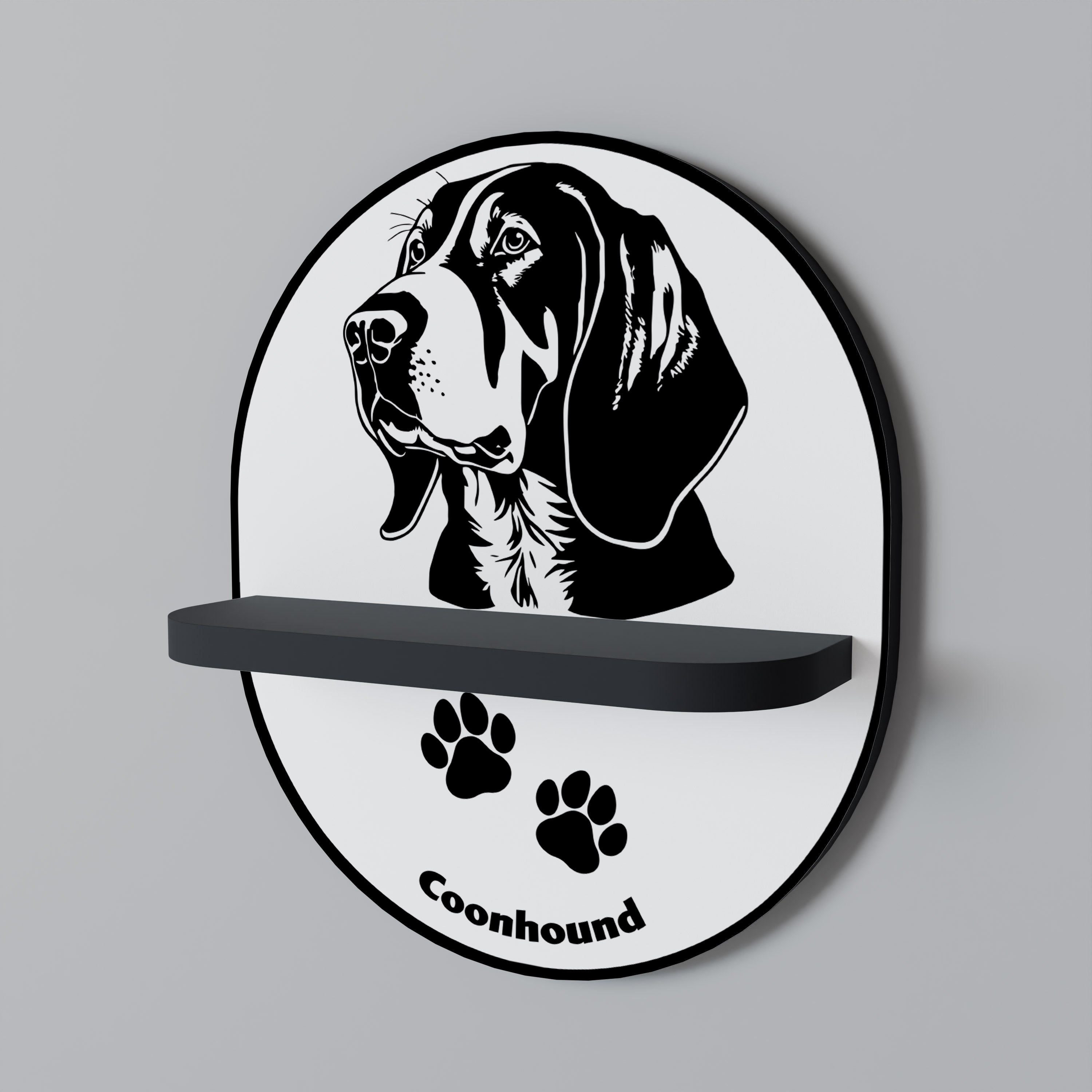 COONHOUND DOG Prateleira Oval Decorativa em Acabamento Preto