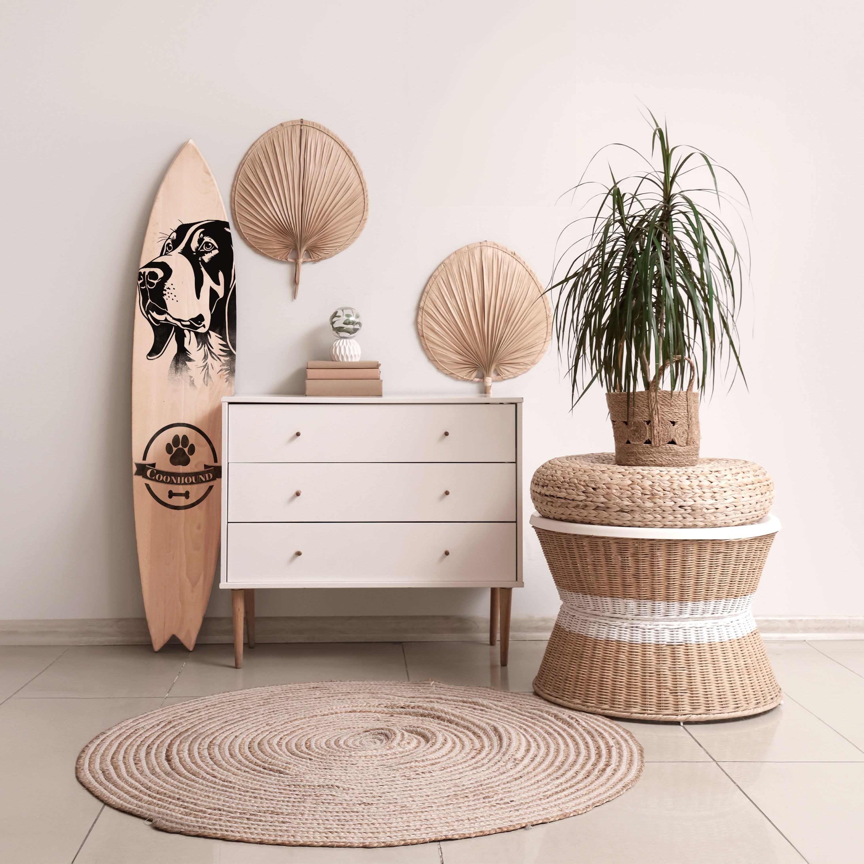 COONHOUND DOG Prancha de surf decorativa em contraplacado
