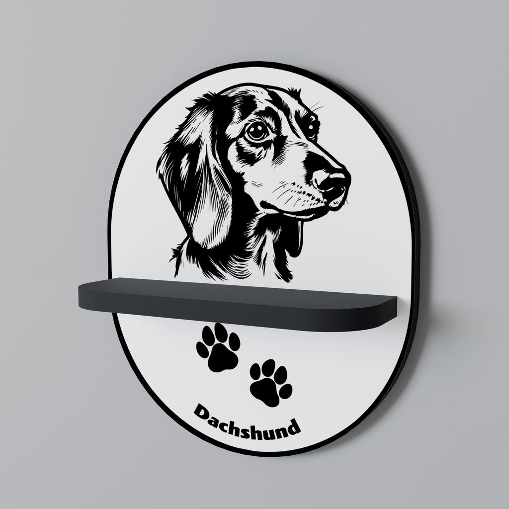 DACHSHUND DOG Prateleira Oval Decorativa em Acabamento Preto