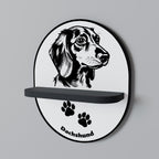 DACHSHUND DOG Prateleira Oval Decorativa em Acabamento Preto