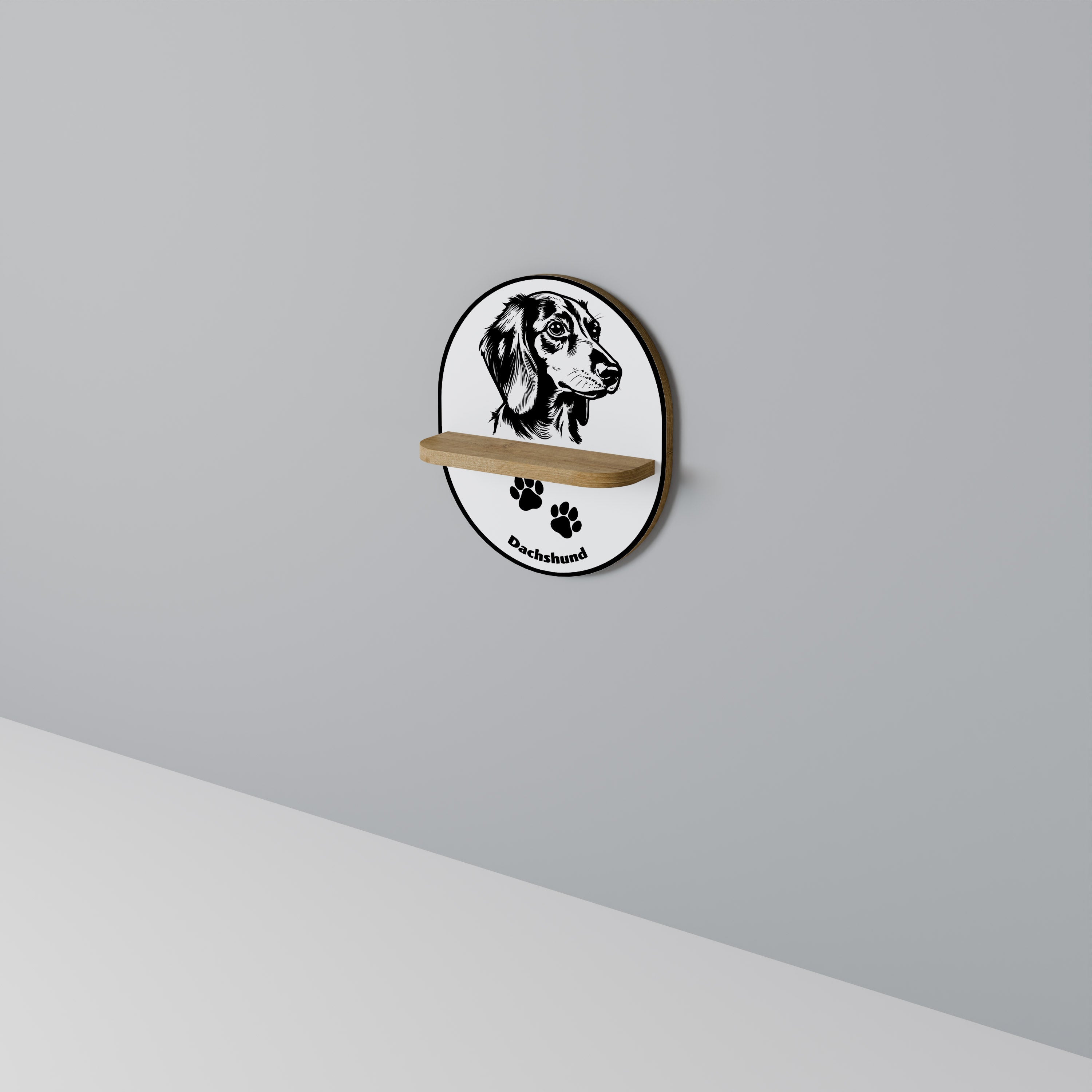 DACHSHUND DOG Prateleira Oval Decorativa em Efeito Carvalho