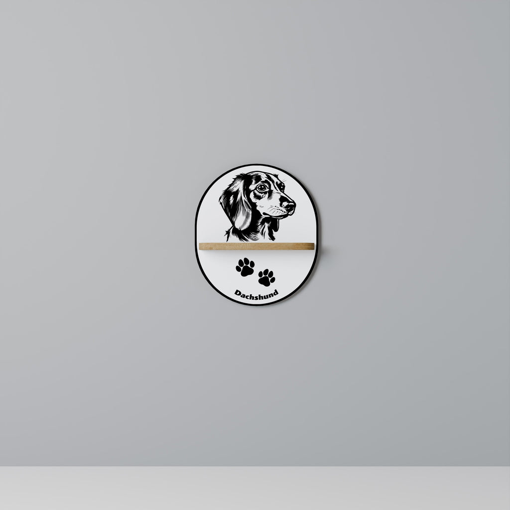 DACHSHUND DOG Prateleira Oval Decorativa em Efeito Carvalho