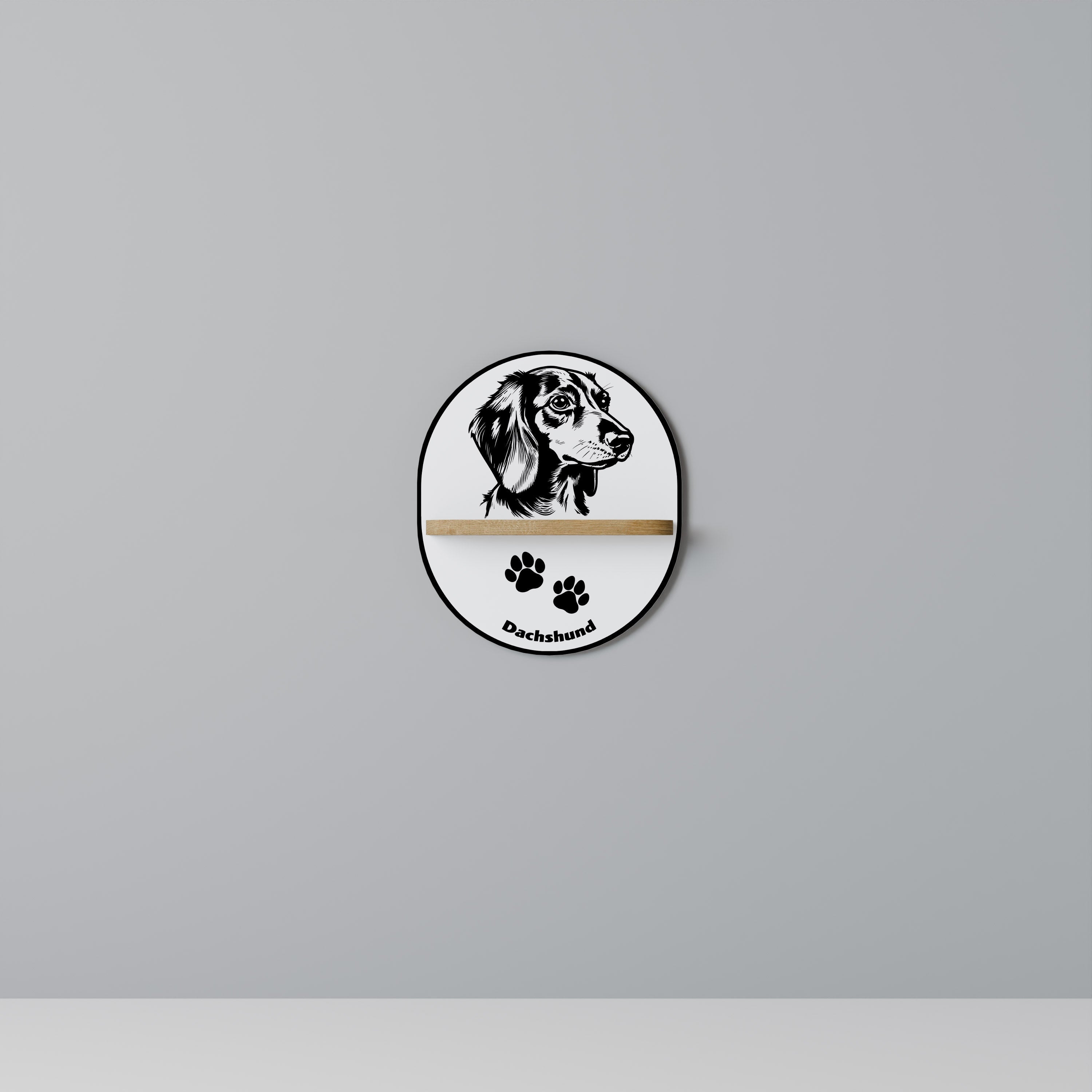 DACHSHUND DOG Prateleira Oval Decorativa em Efeito Carvalho