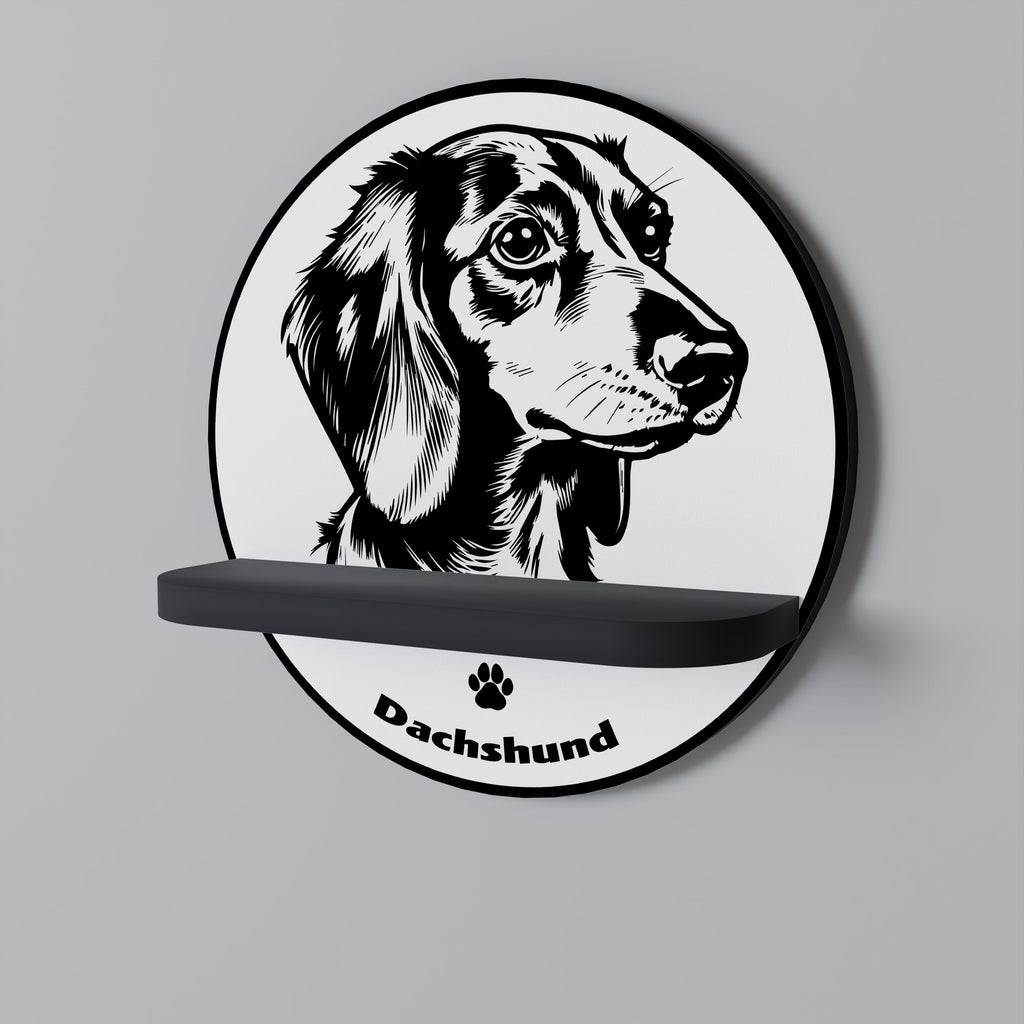 DACHSHUND DOG Prateleira Redonda Decorativa em Acabamento Preto