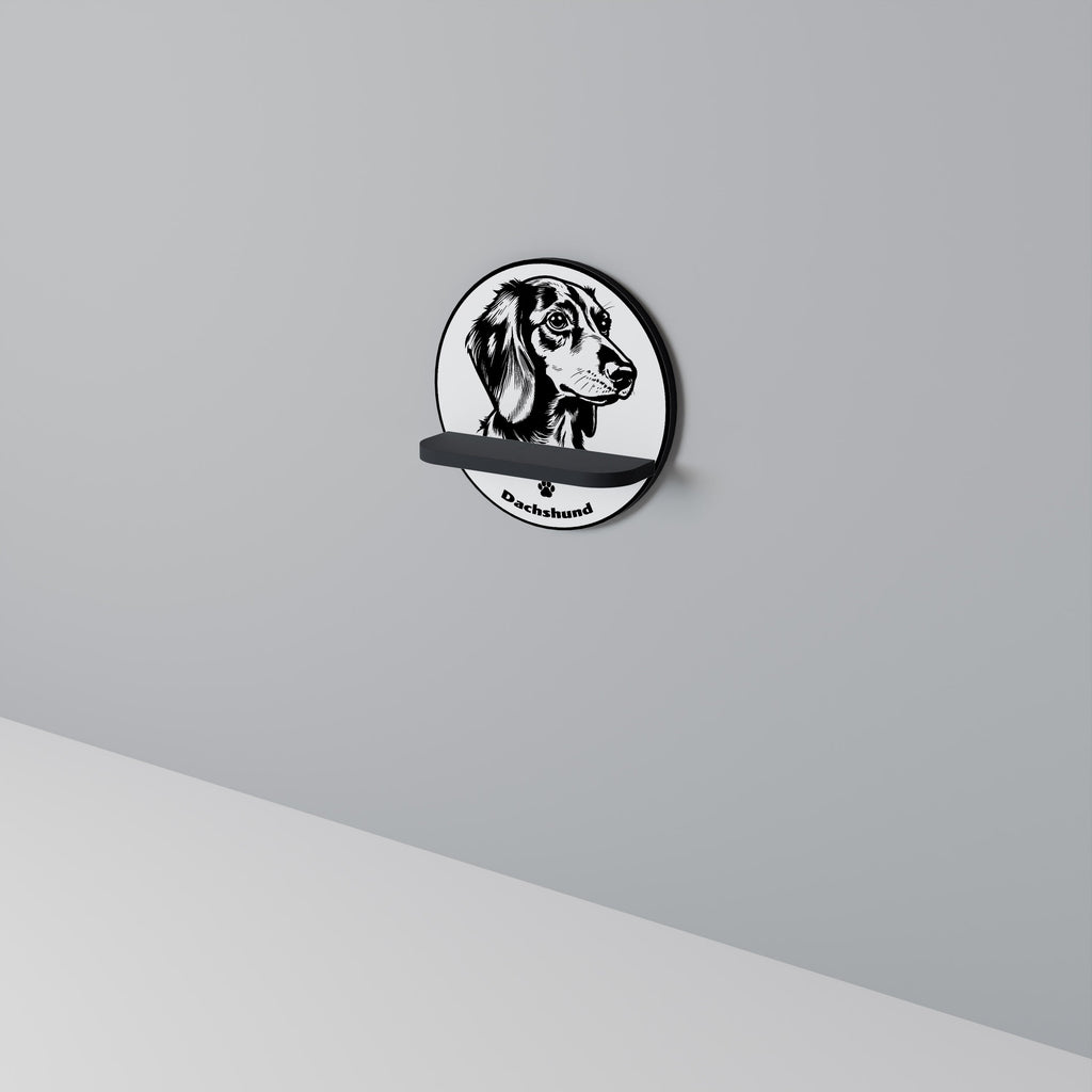 DACHSHUND DOG Prateleira Redonda Decorativa em Acabamento Preto