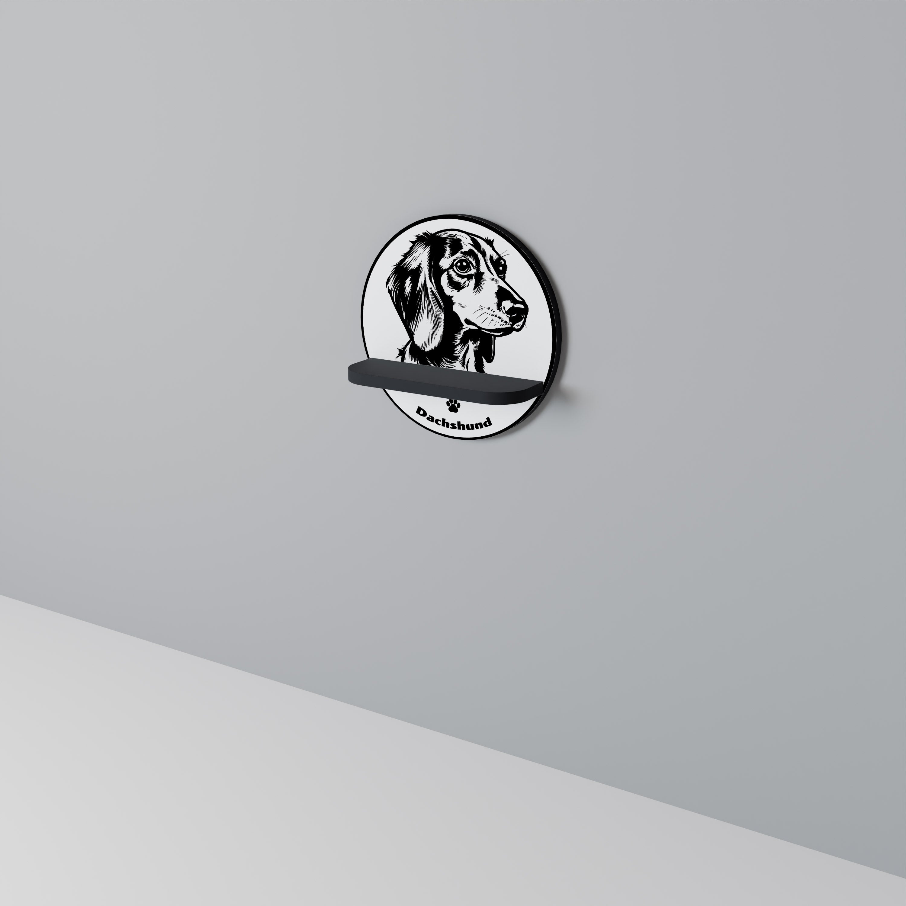 DACHSHUND DOG Prateleira Redonda Decorativa em Acabamento Preto