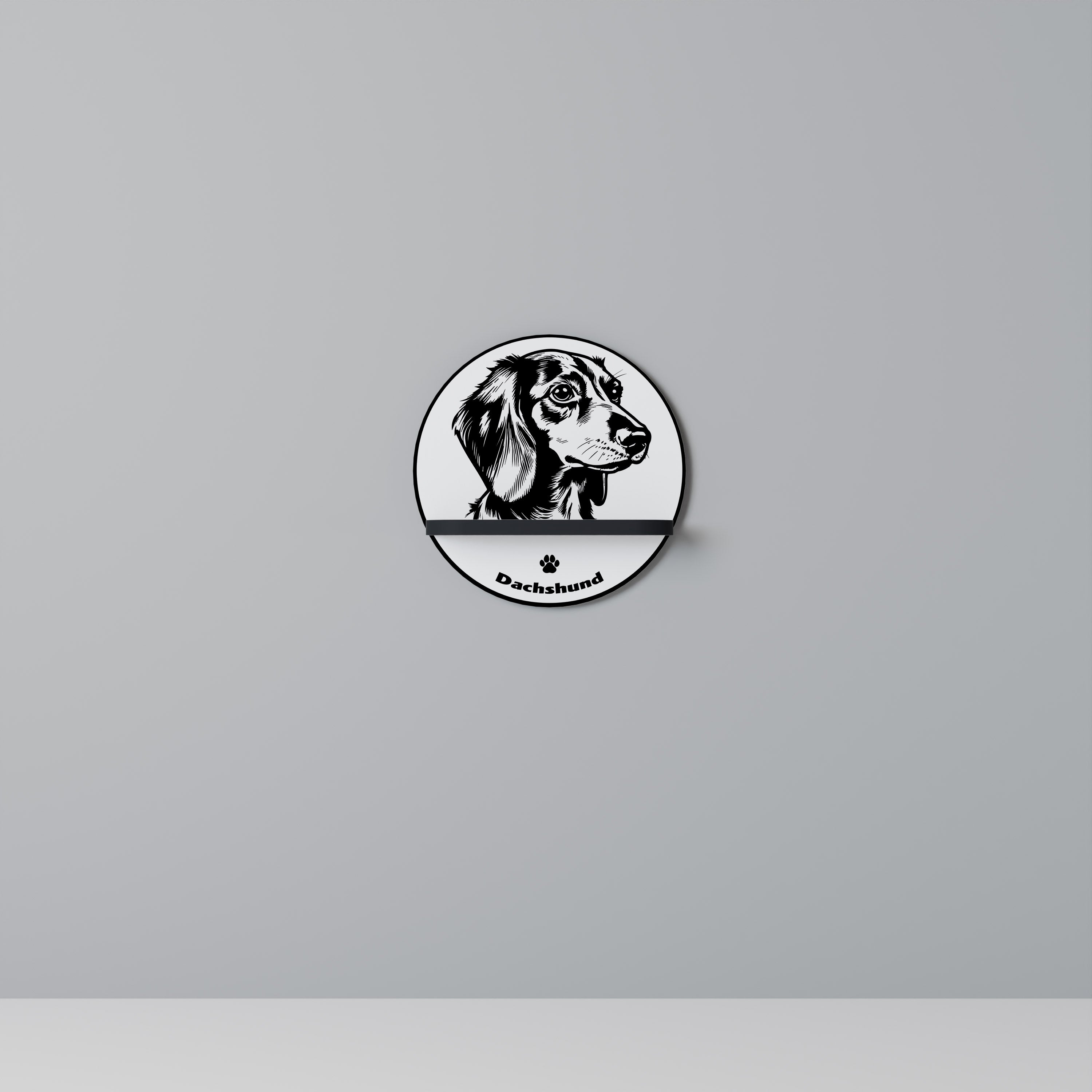 DACHSHUND DOG Prateleira Redonda Decorativa em Acabamento Preto