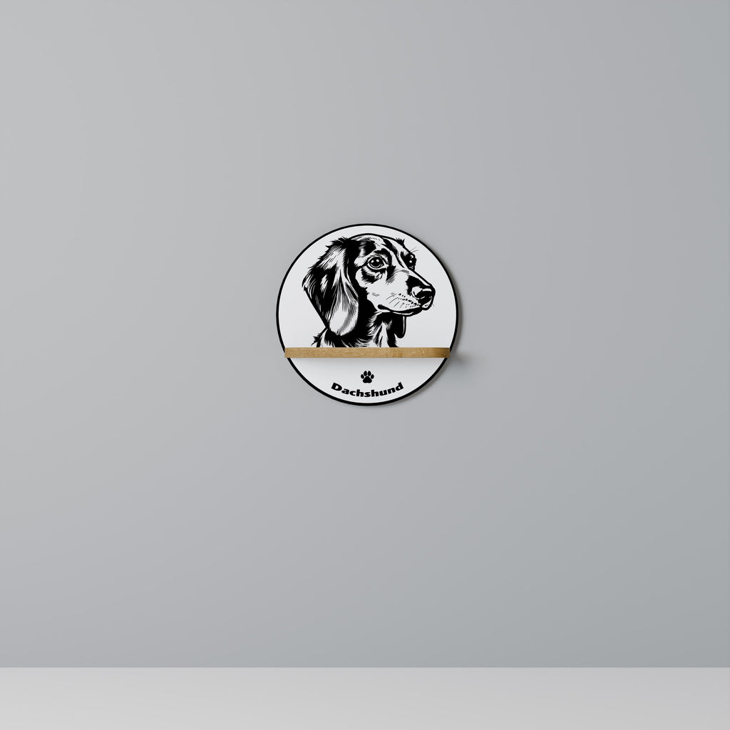 DACHSHUND DOG Prateleira Redonda Decorativa em Efeito Carvalho