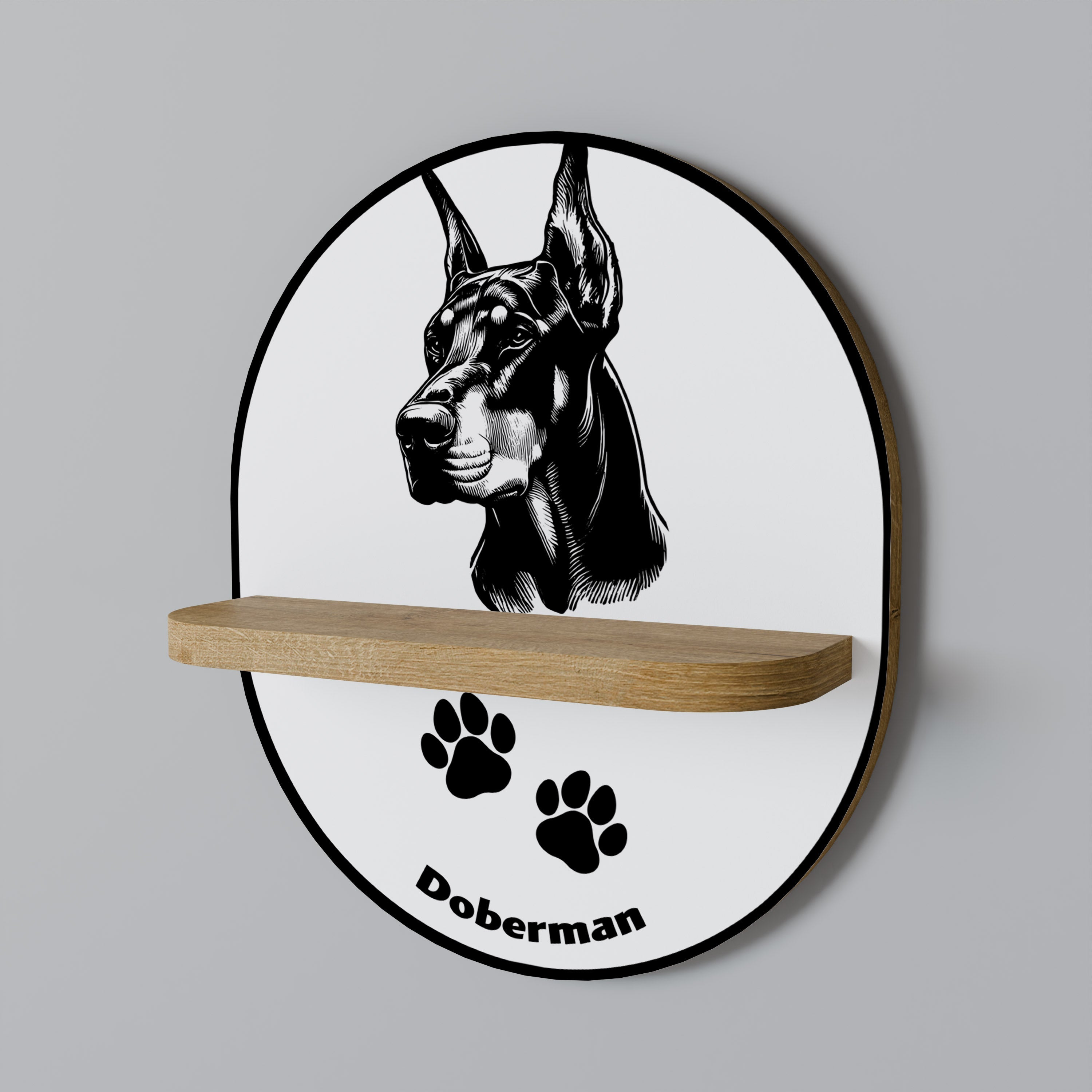 DOBERMAN DOG Prateleira Oval Decorativa em Efeito Carvalho