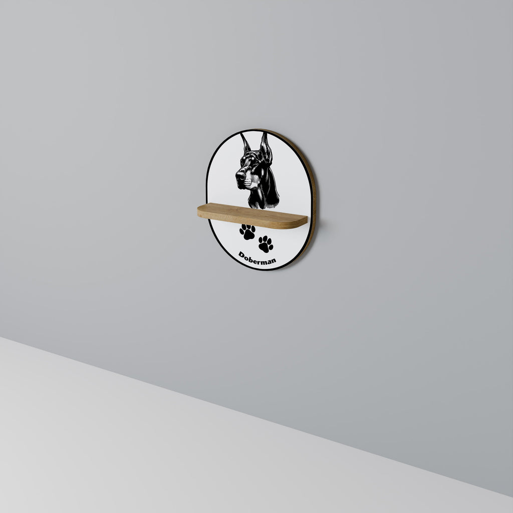 DOBERMAN DOG Oval Art Shelf In Oak Effect