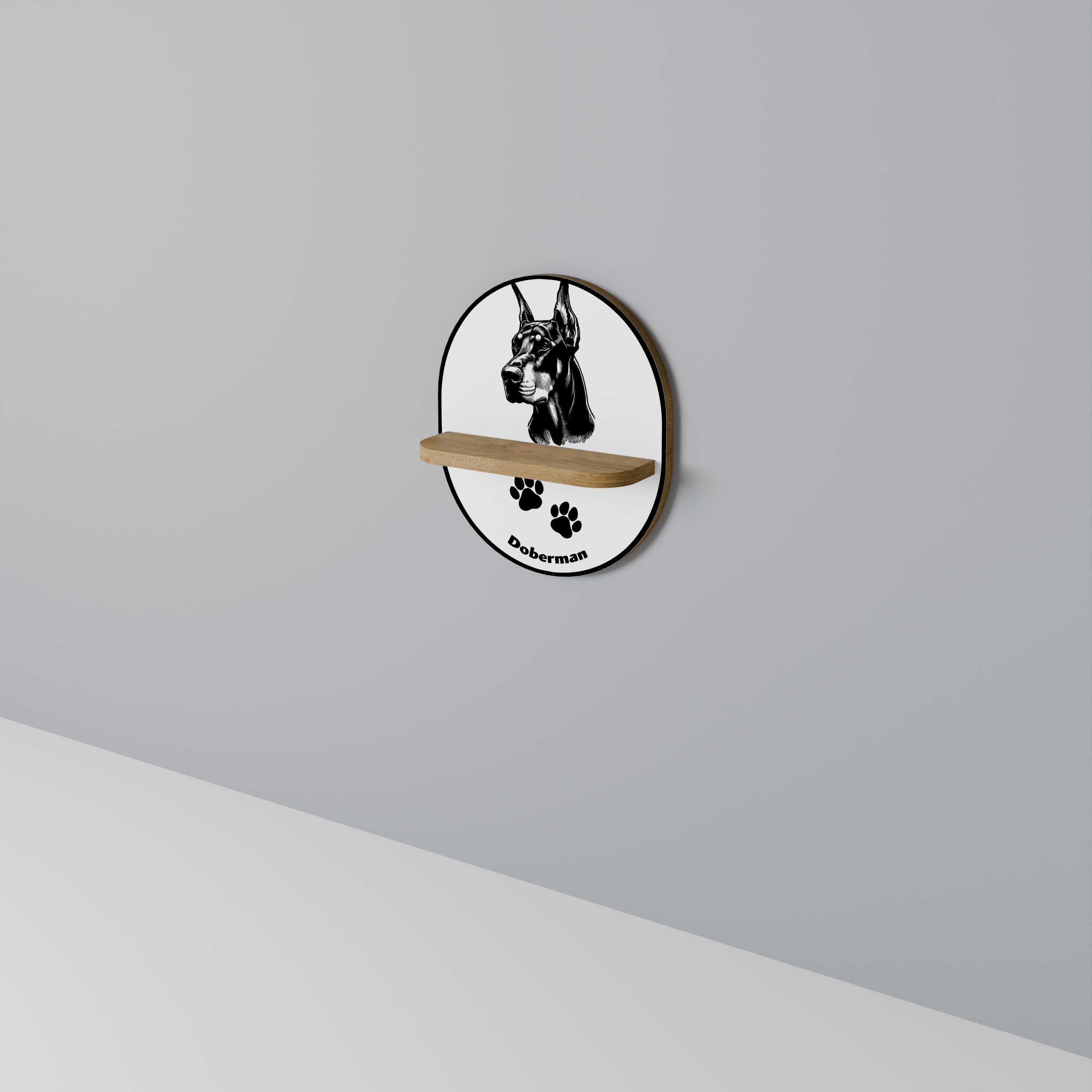 DOBERMAN DOG Prateleira Oval Decorativa em Efeito Carvalho