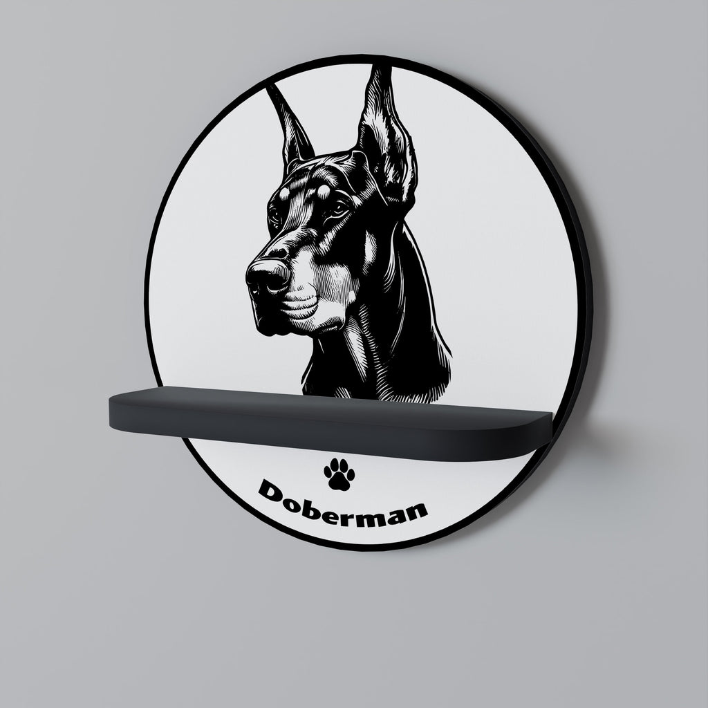 DOBERMAN DOG Prateleira Redonda Decorativa em Acabamento Preto
