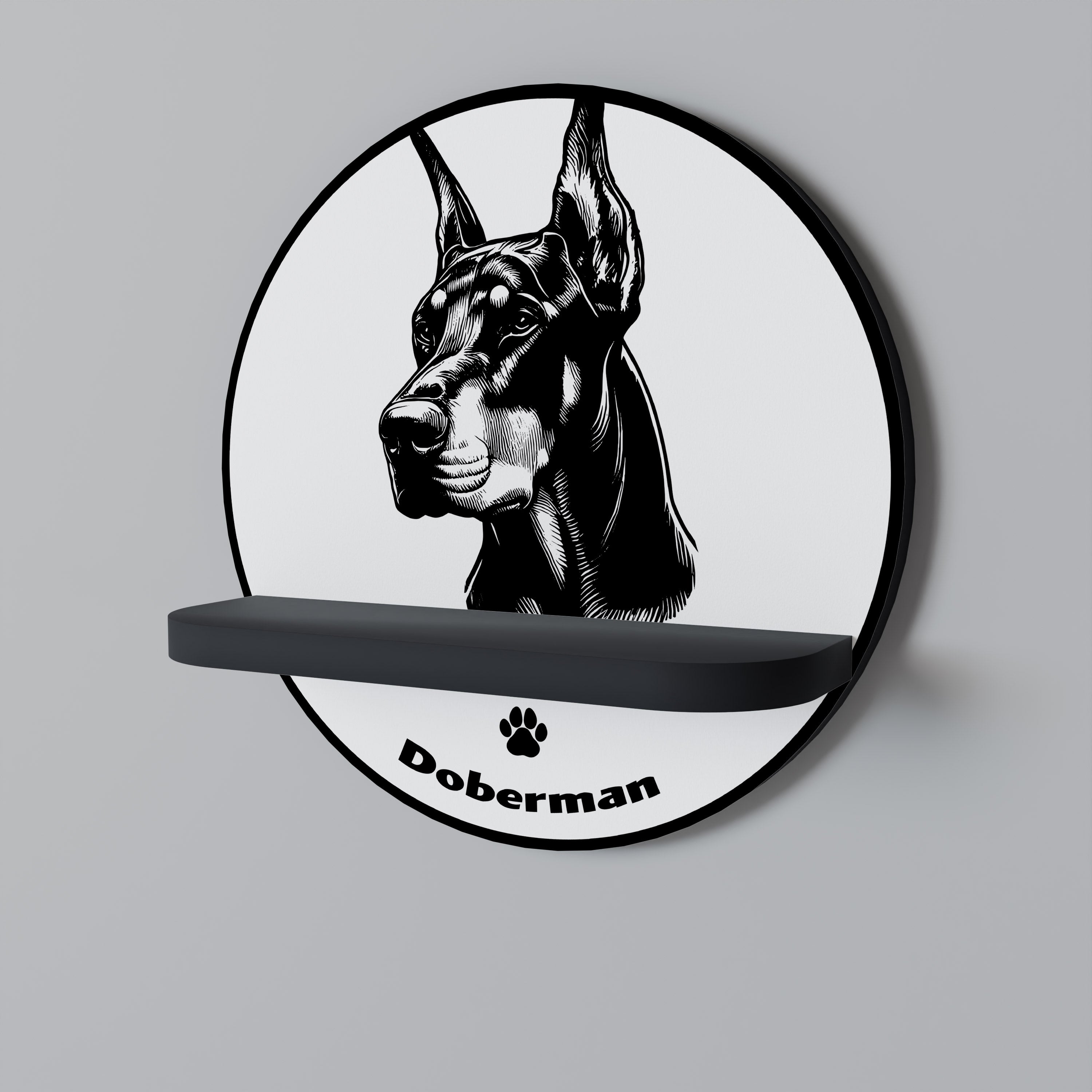 DOBERMAN DOG Prateleira Redonda Decorativa em Acabamento Preto