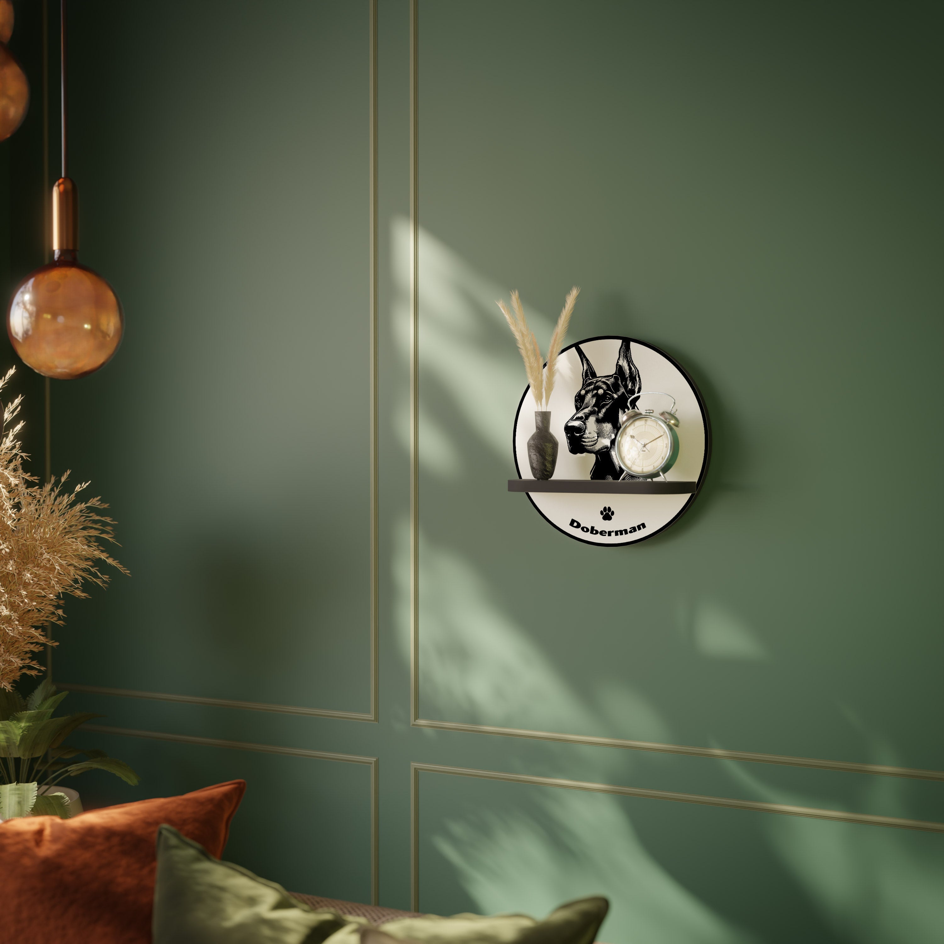 DOBERMAN DOG Prateleira Redonda Decorativa em Acabamento Preto