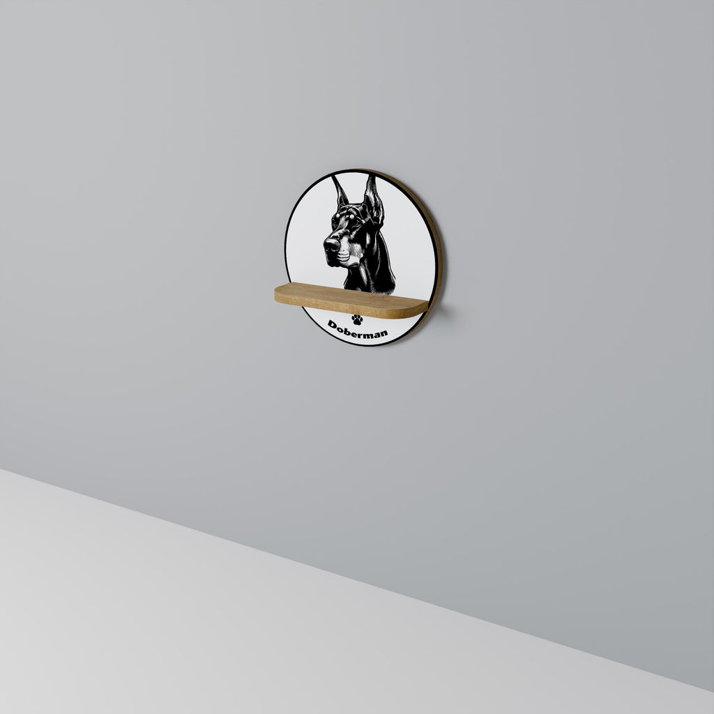 DOBERMAN DOG Prateleira Redonda Decorativa em Efeito Carvalho
