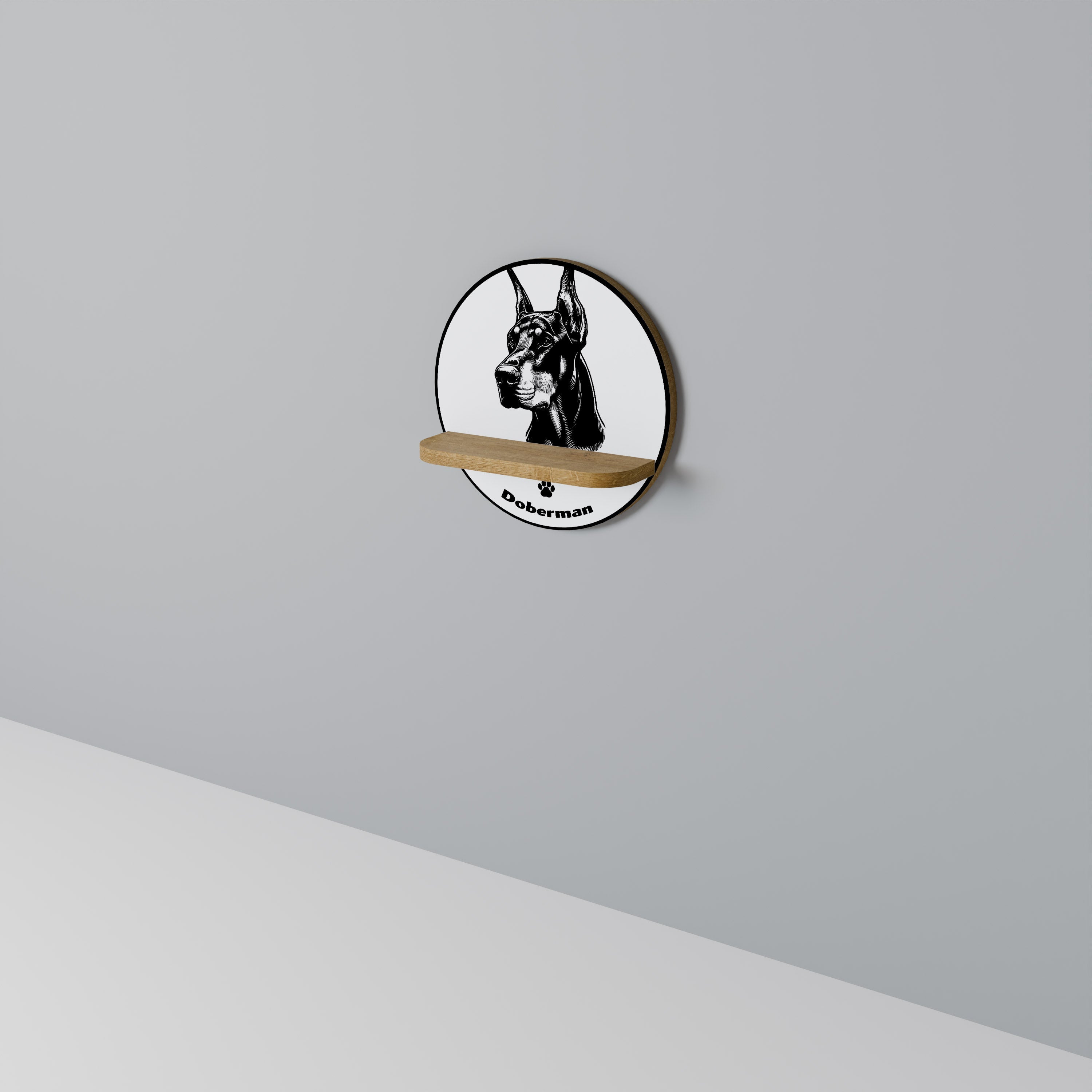 DOBERMAN DOG Prateleira Redonda Decorativa em Efeito Carvalho