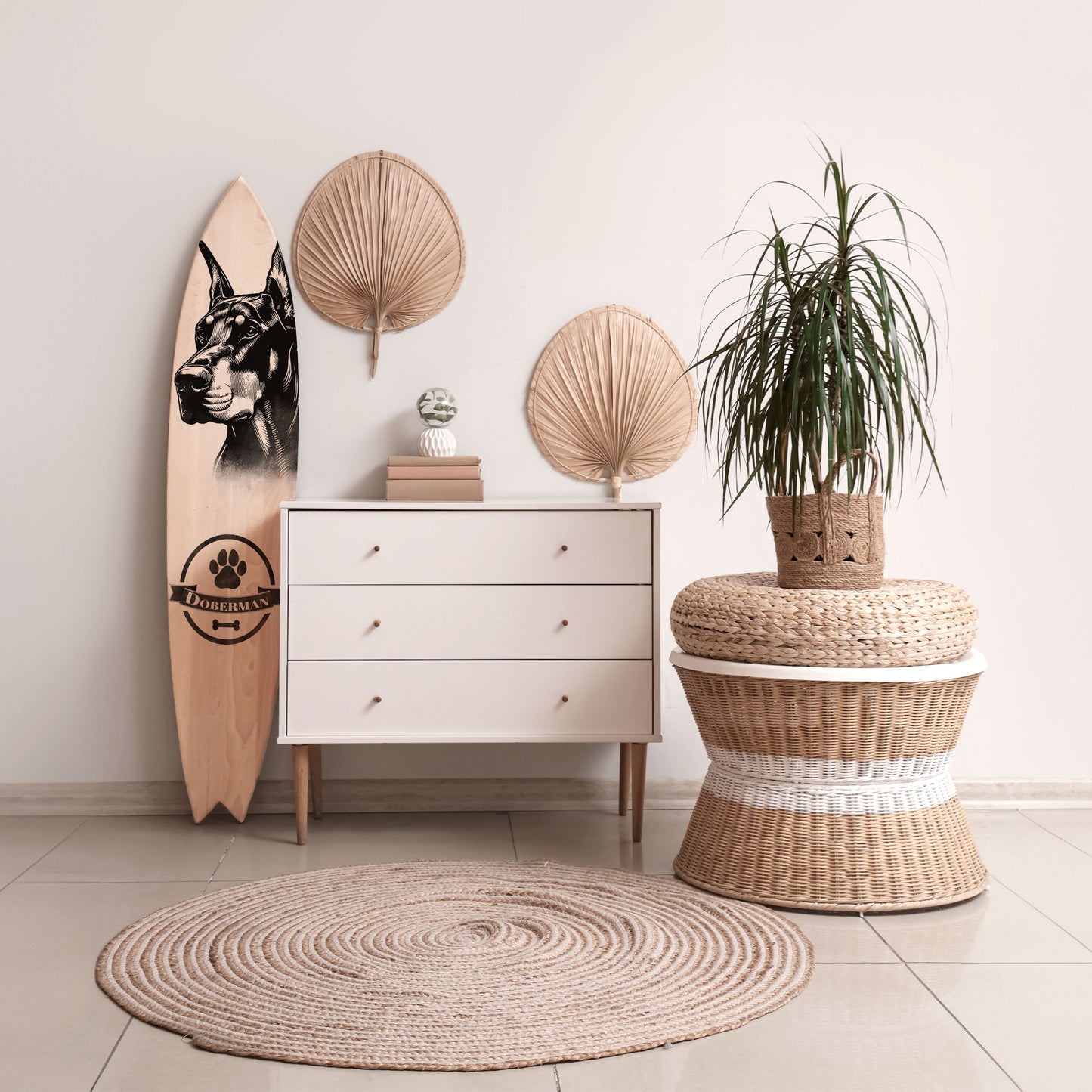 DOBERMAN DOG Painel Decorativo Prancha de Surf