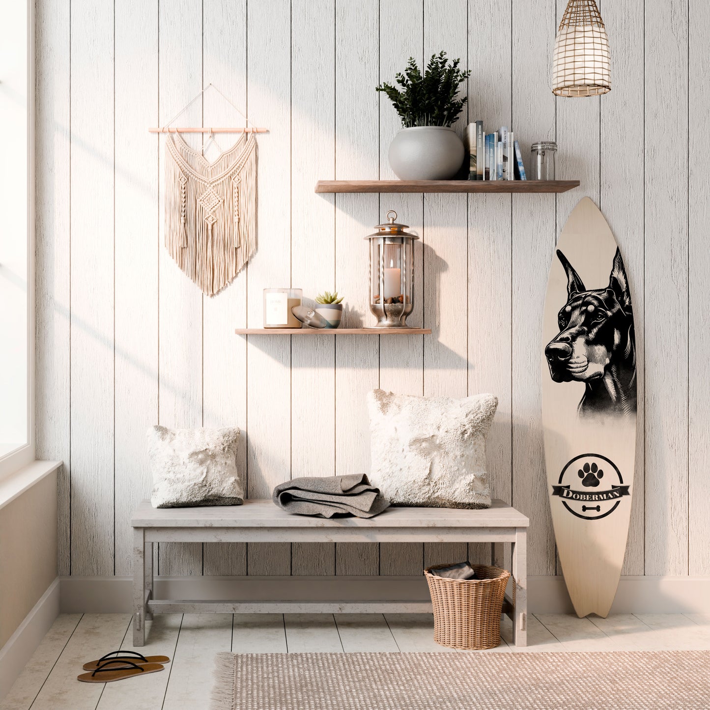 DOBERMAN DOG Painel Decorativo Prancha de Surf