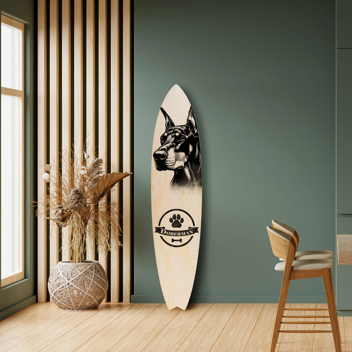 DOBERMAN DOG Painel Decorativo Prancha de Surf