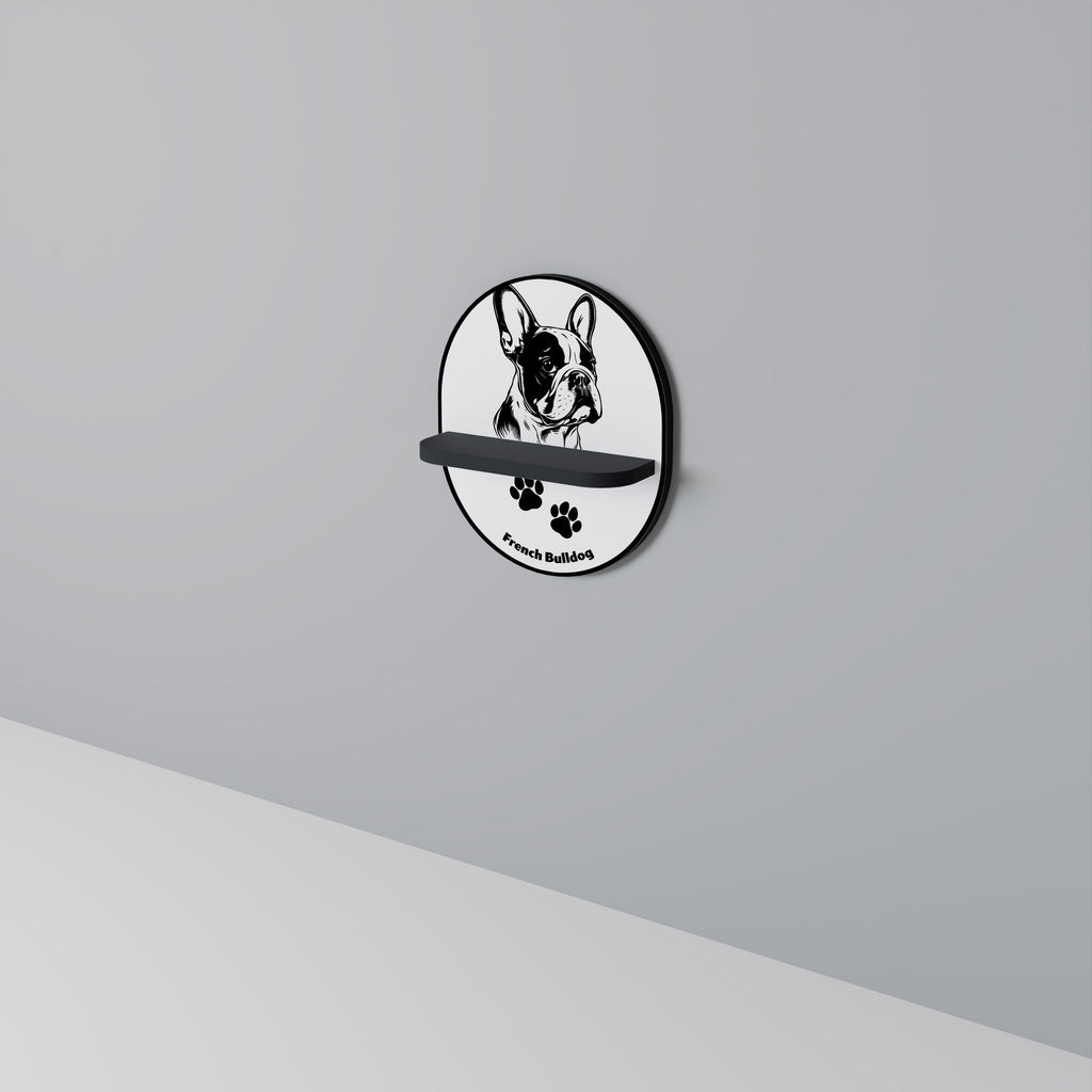 FRENCH BULLDOG Prateleira Oval Decorativa em Acabamento Preto