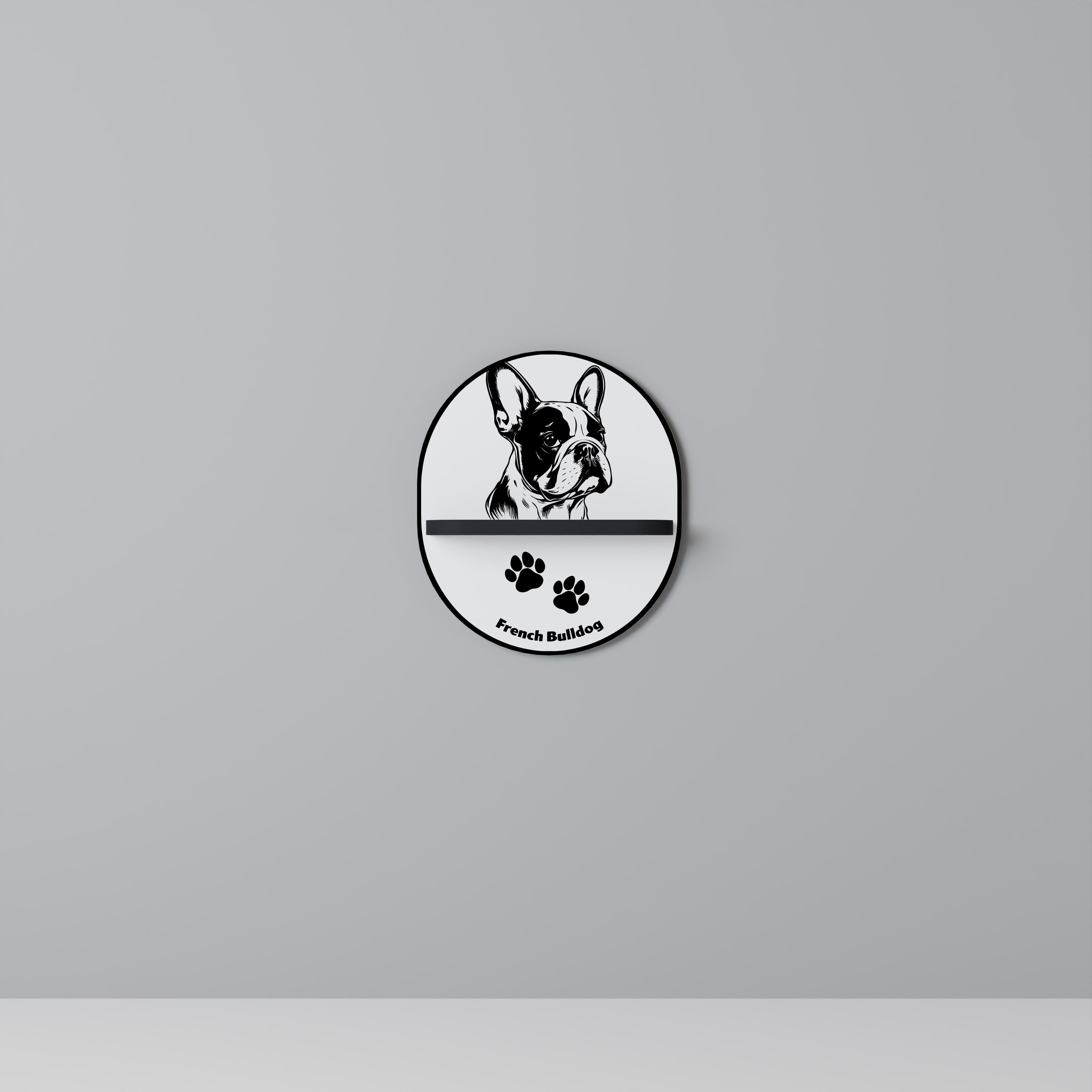 FRENCH BULLDOG Prateleira Oval Decorativa em Acabamento Preto